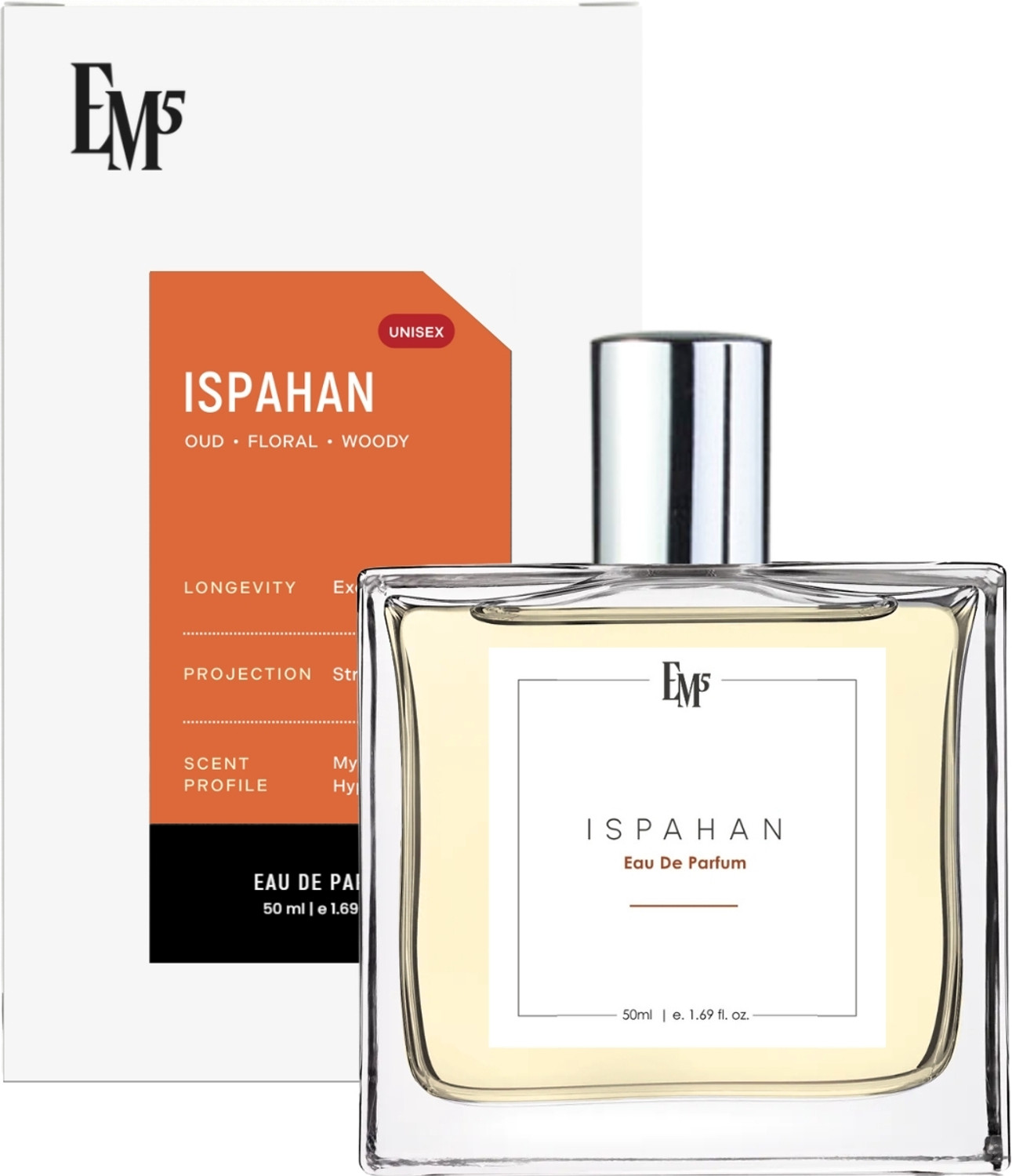 Image of Em5 Ispahan Unisex Perfume | Oud Rose Woody Warm Spicy | Luxury Gift for Him / Her Eau de Parfum - 50 ml