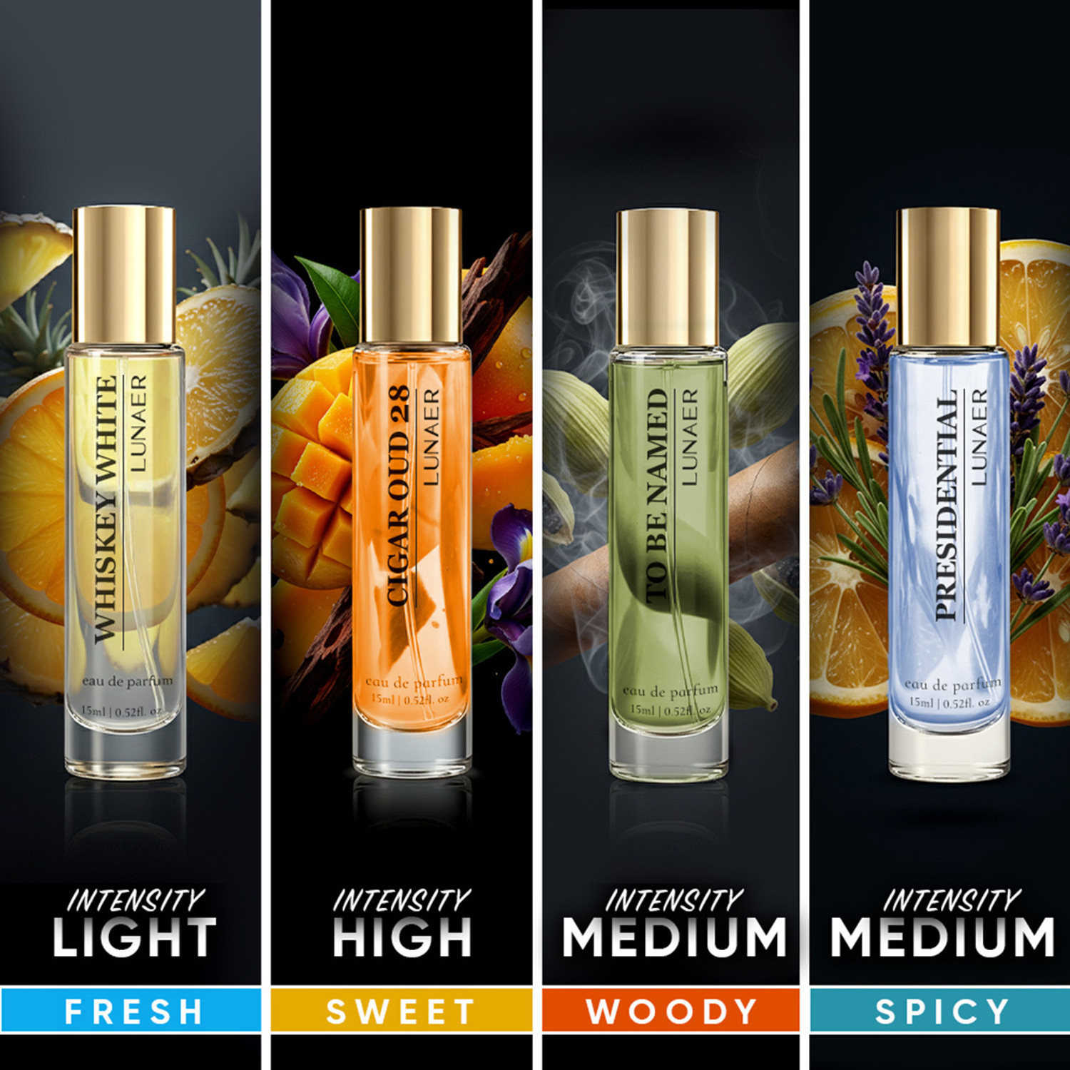 Image of Lunaer Luxury Perfume Gift Set - 4X15 ml Long Lasting Eau de Parfum - 60 ml