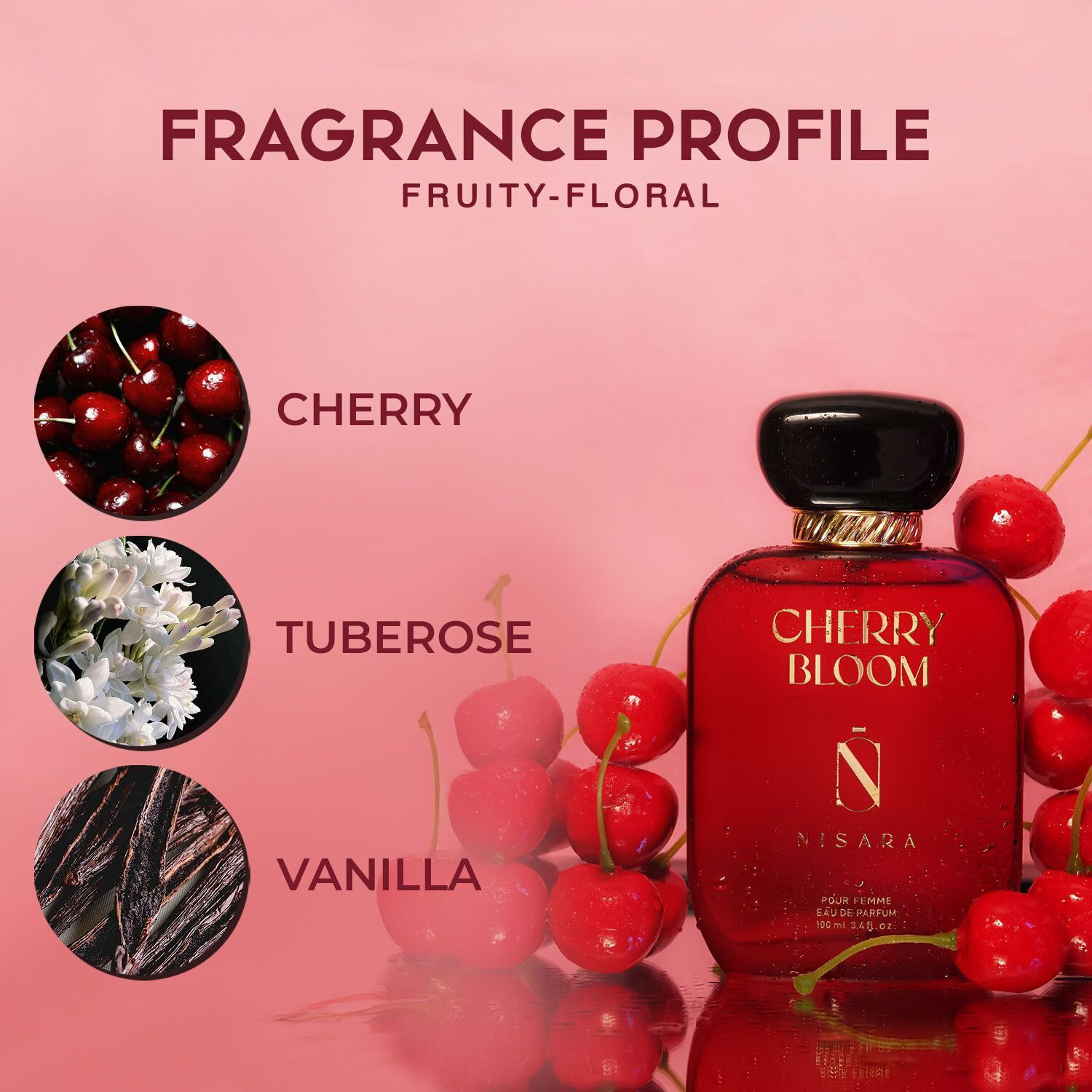Image of Nisara Perfume Cherry Bloom Long Lasting Fruity Floral Premium Eau de Parfum - 100 ml