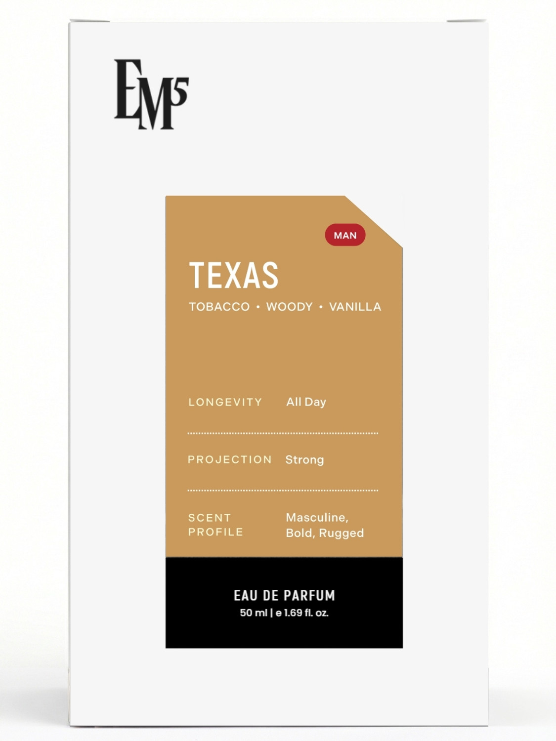 Image of Em5 Texas Perfume for Men |Spicy Woody Sweet Aromatic Fragrance | Eau de Parfum - 50 ml