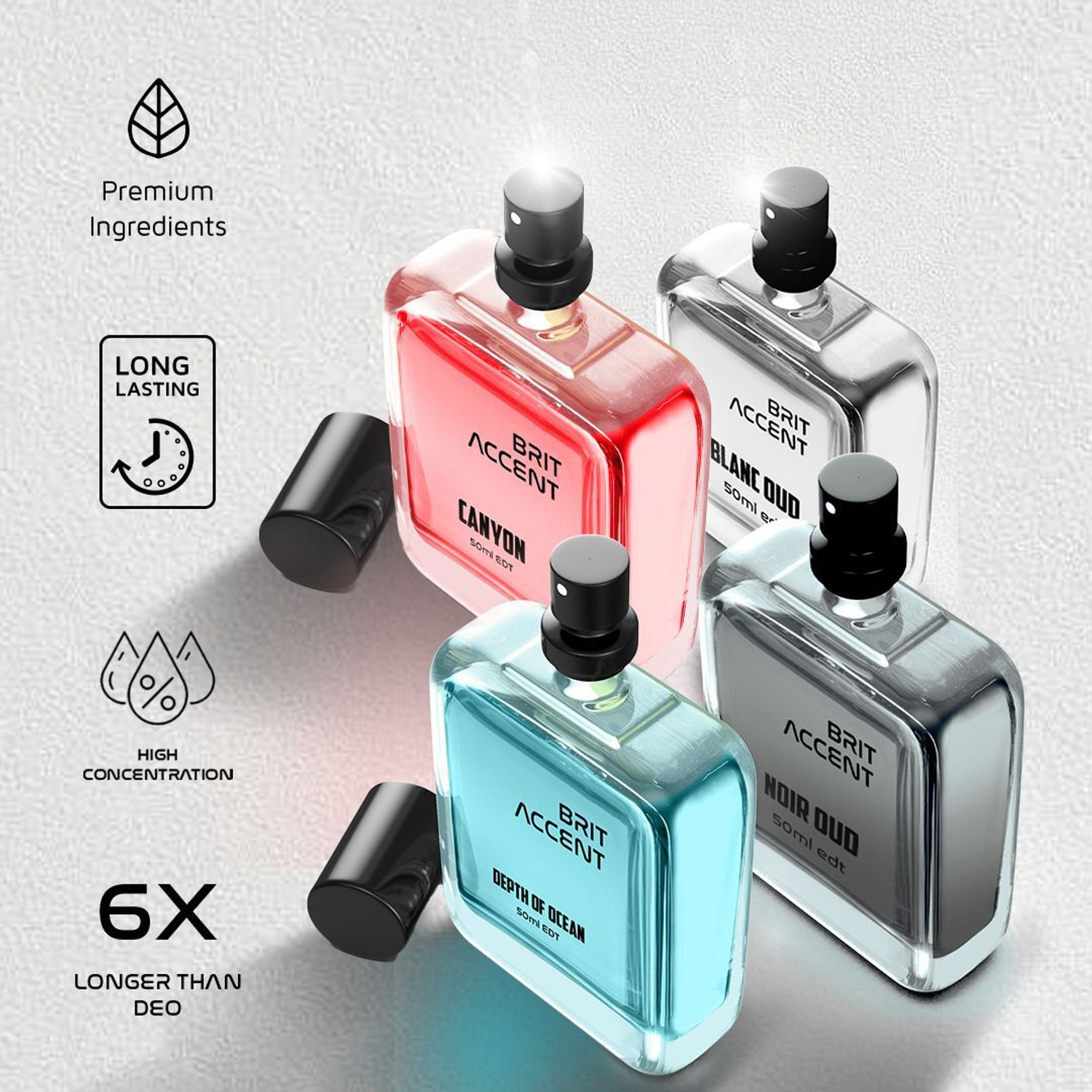 Image of BRIT ACCENT Combo Pack Of 4|Depth Of Ocean-Blanc Oud-Canyon-Noir Oud|Parfum|Long-Lasting| Eau de Toilette - 200 ml