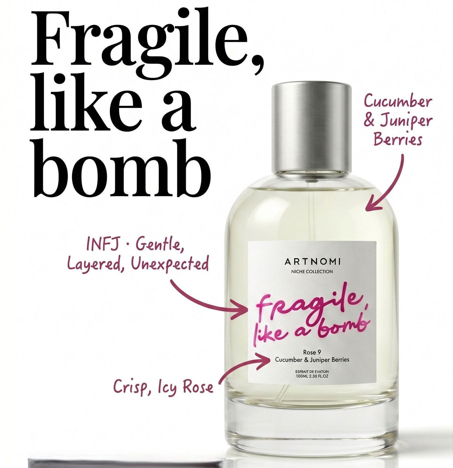 Image of Artnomi Fragile Like a Bomb Long Lasting 30% Concen | Cucumber, Rose & Juniper Berries Extrait De Parfum - 100 ml