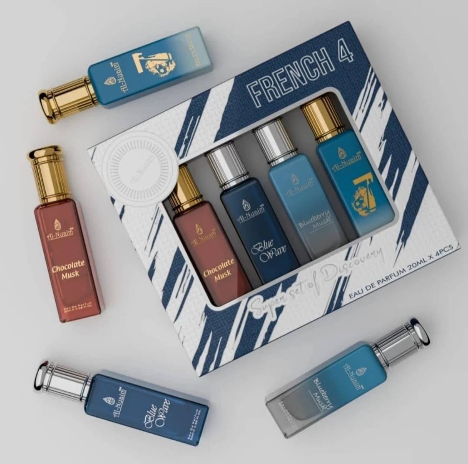 Al Nuaim Brand French 4 EDP Gift Set of 4 (20ml Each) Great Fragrance Long-Lasting Eau de Parfum  -  80 ml