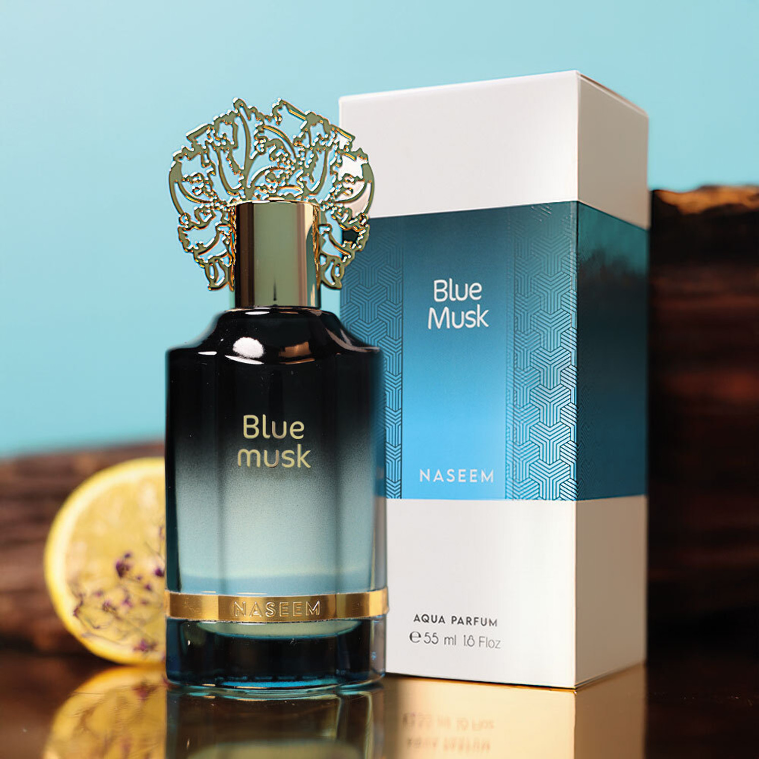 Image of NASEEM Blue Musk Aqua Perfume - Alcohol-Free, Long-Lasting Fresh & Woody Blend Eau de Parfum - 55 ml