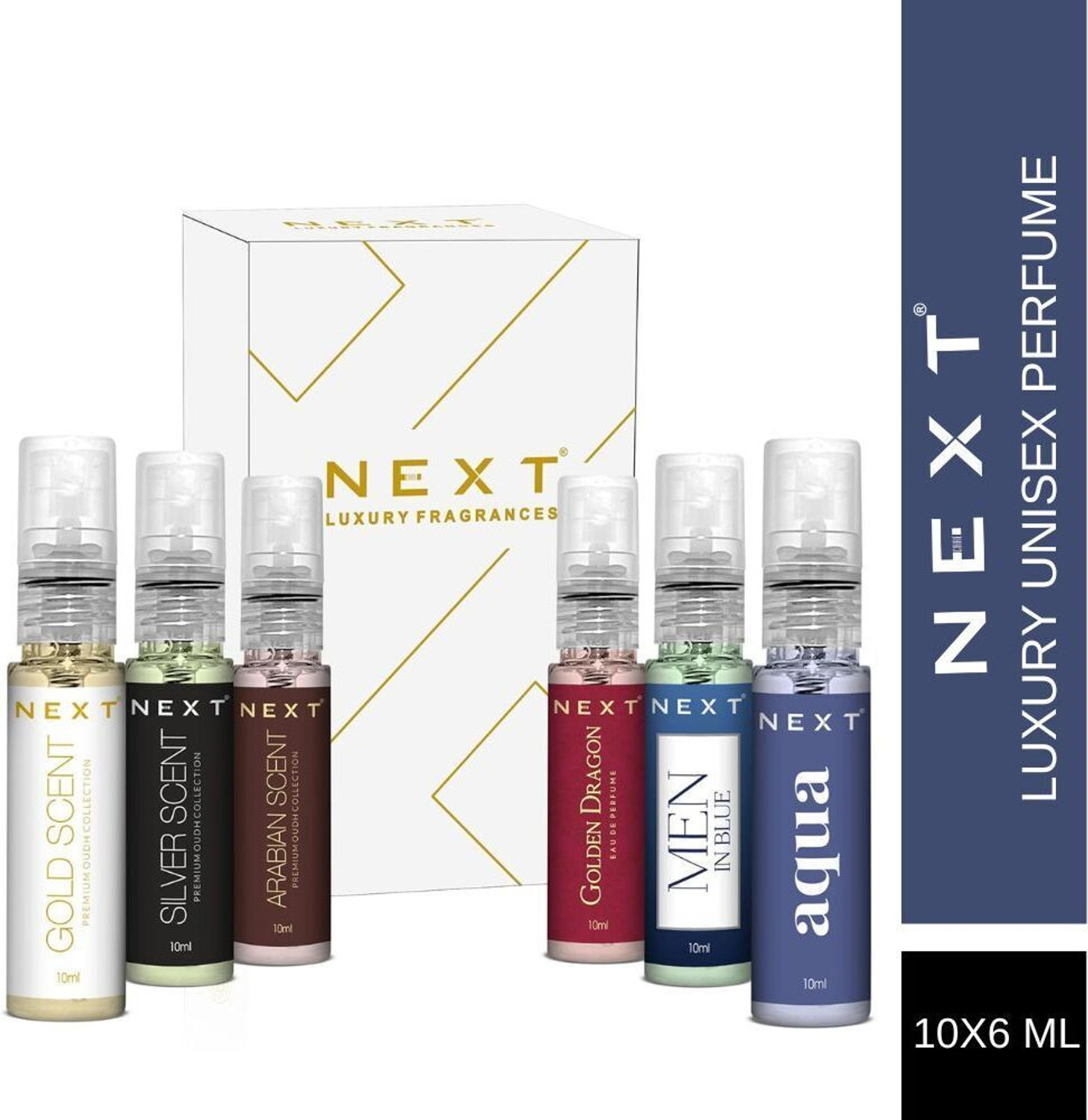 Image of NEXT Luxury Atomizer Trial Pack of 6 x 10ml Mini Pocket Perfume Eau de Parfum - 60 ml