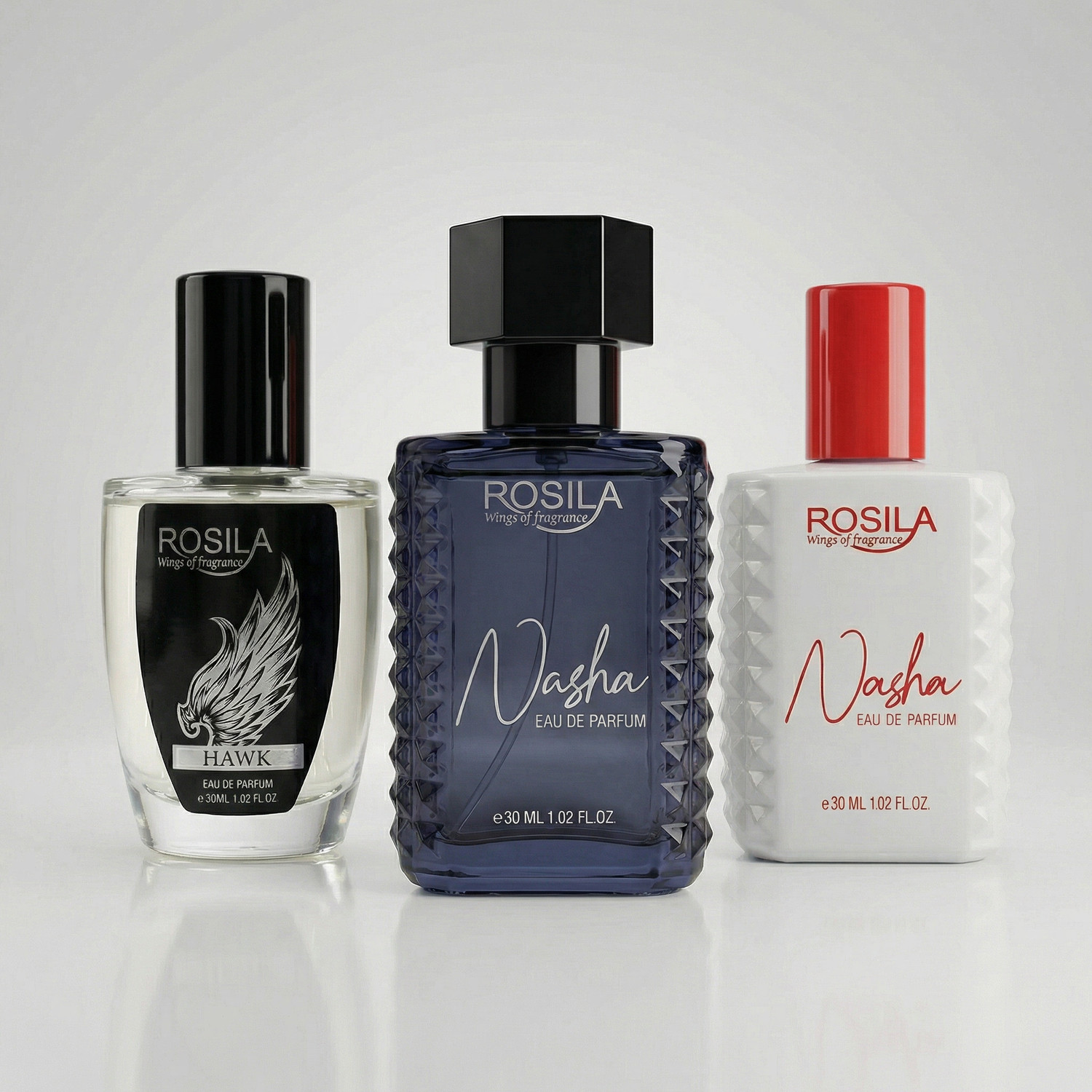 Image of ROSILA Intense Blend Trio-Hawk , Nasha Black & Nasha Red Luxury Perfume 30mlx3 Eau de Parfum - 90 ml