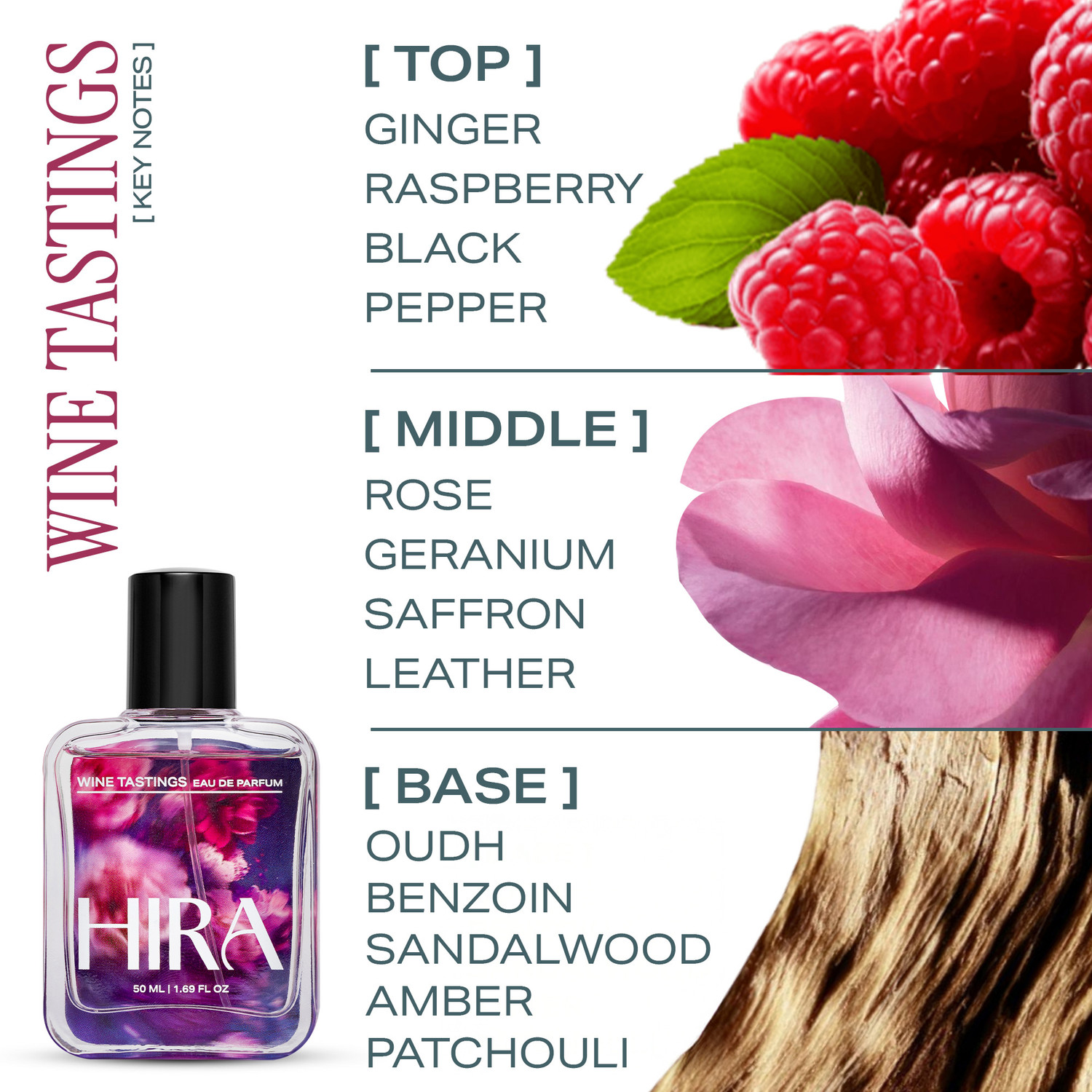 Image of HIRA Wine Tastings Perfume | Rose & Oudh Scent|Long Lasting Fragrance|Gifts Eau de Parfum - 50 ml