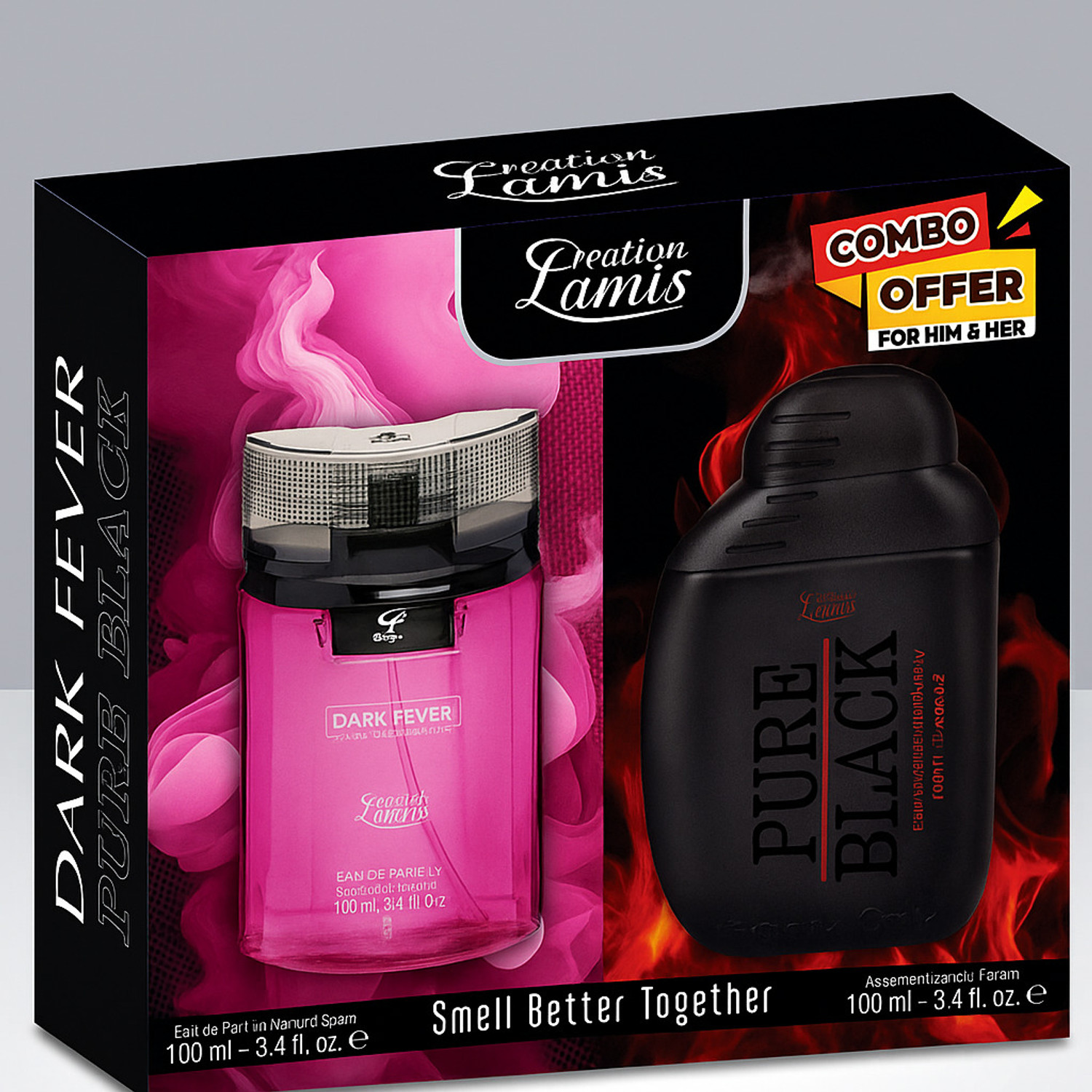 Image of CREATION LAMIS Pure Black perfume & DARK FEVER WOMEN perfume combo| Long Lasting| Eau de Toilette - 200 ml