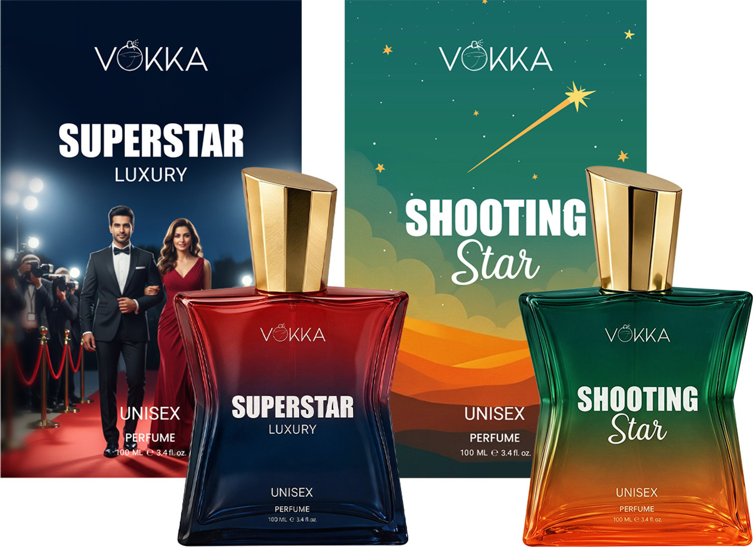 VOKKA Superstar & Shooting Star 100ml (Pack of 2) | Unisex Long Lasting Perfume | Eau de Parfum  -  200 ml