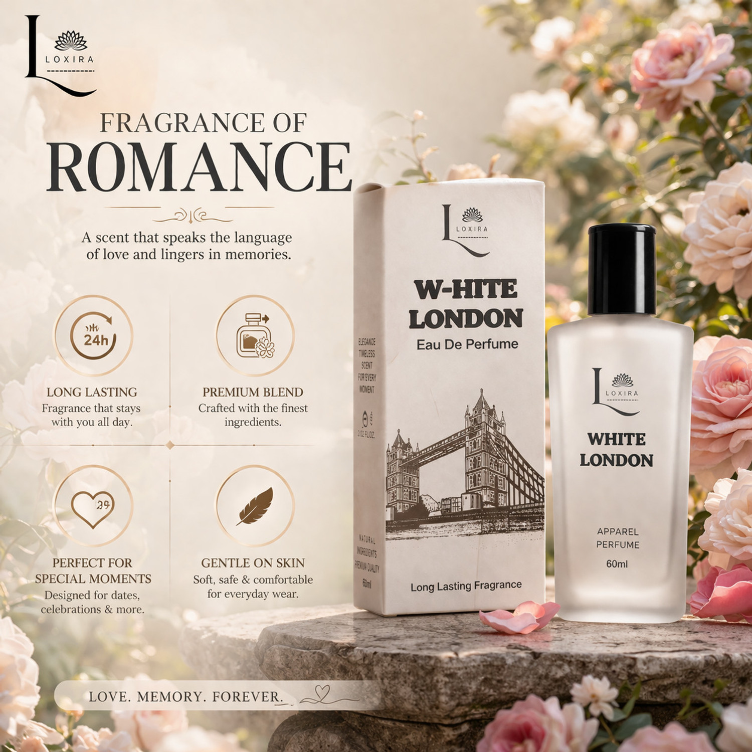 Image of Loxira White London Perfume 60ml Strong Perfume for Men Women Premium Eau de Parfum - 60 ml (For Men & Women)