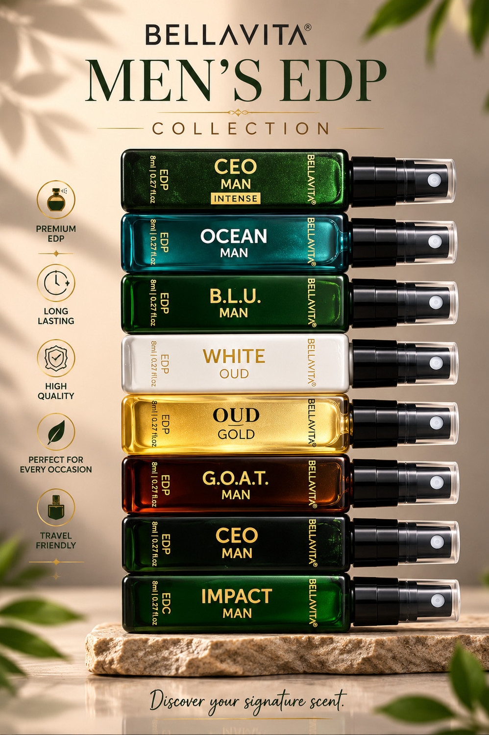 Image of Bellavita Luxury Trial Pack Men Mini Perfume Gift Set 8x8ml Eau de Parfum - 64 ml