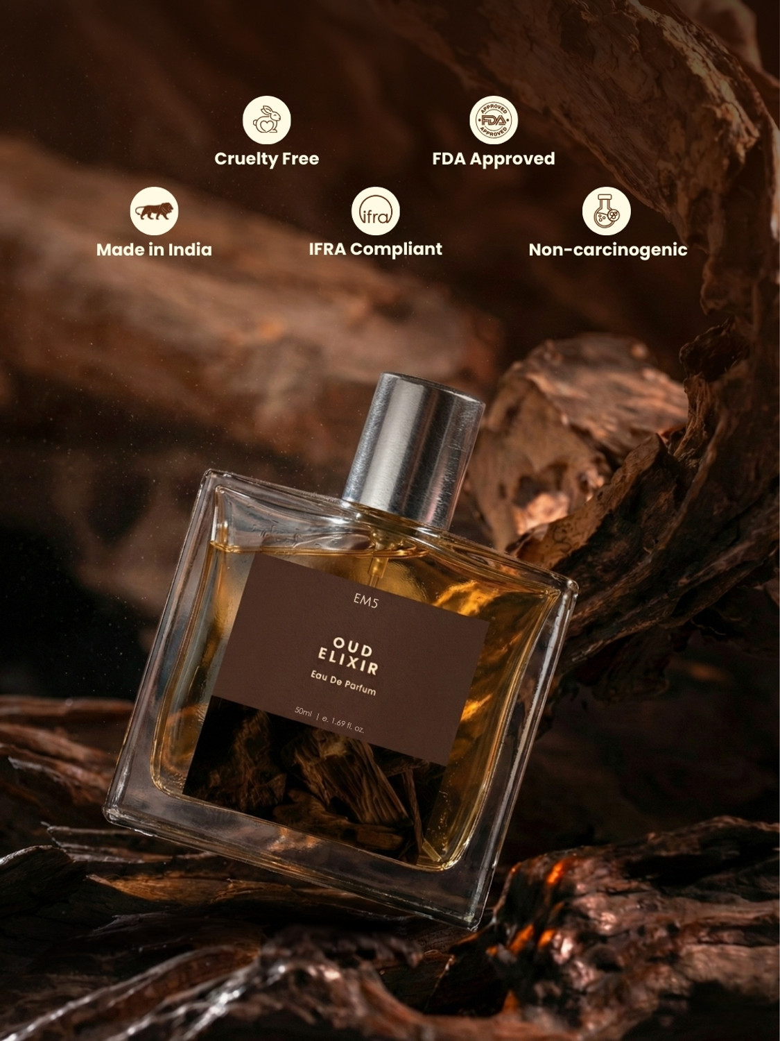 Image of Em5 Oud Elixir EDP Perfume for Men | Warm, Woody, Spicy, Oud Fragrance | Eau de Parfum - 50 ml