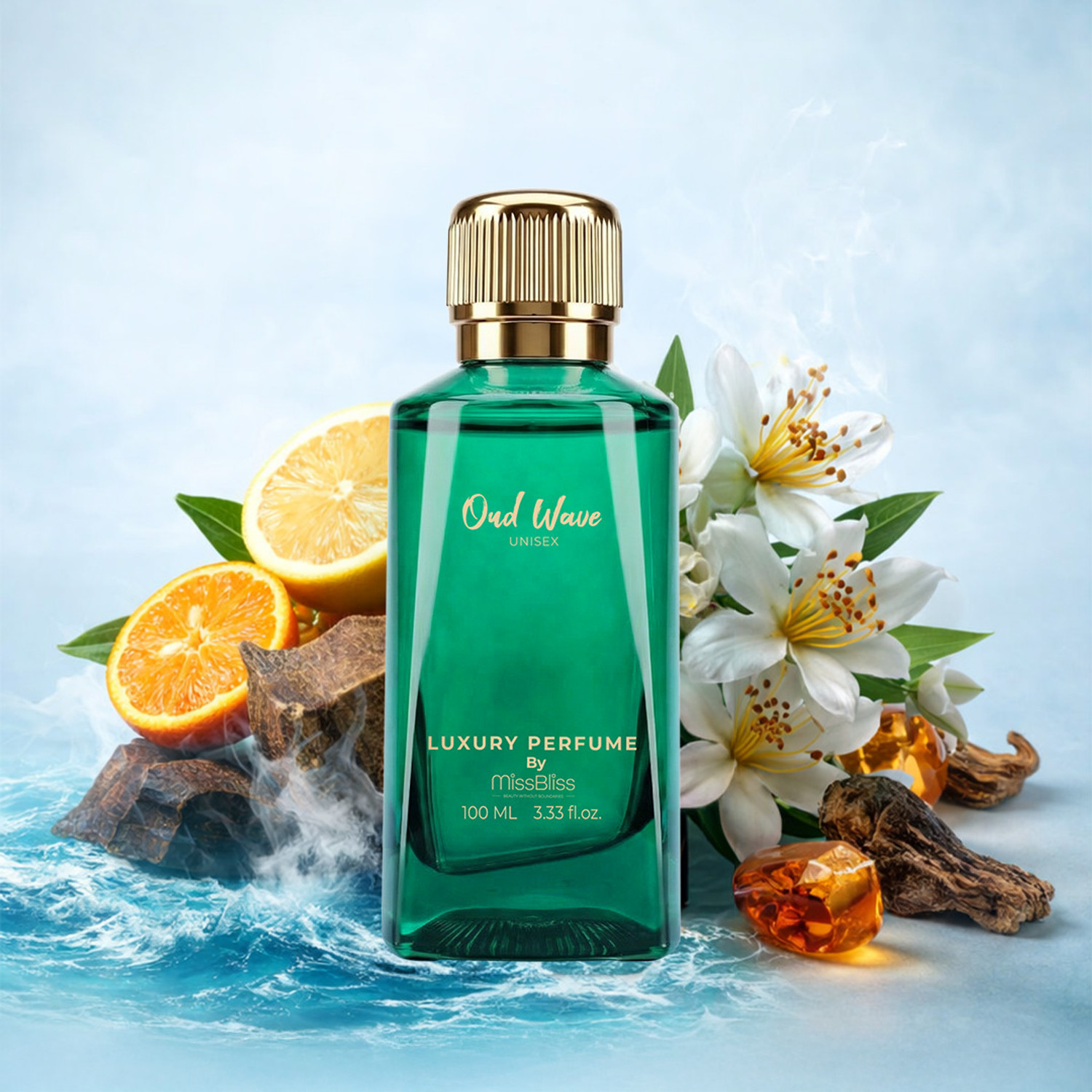 Image of MissBliss Oud Wave Long Lasting Unisex Fragrance, Marine, Citrus, Oud & Musk Notes Eau de Parfum - 100 ml