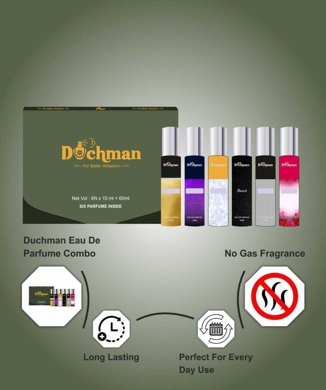 Image of DUCHMAN Perfume Gift Pack for Men & women |6x10Ml| Premium fragrance with Celebrity Eau de Parfum - 60 ml