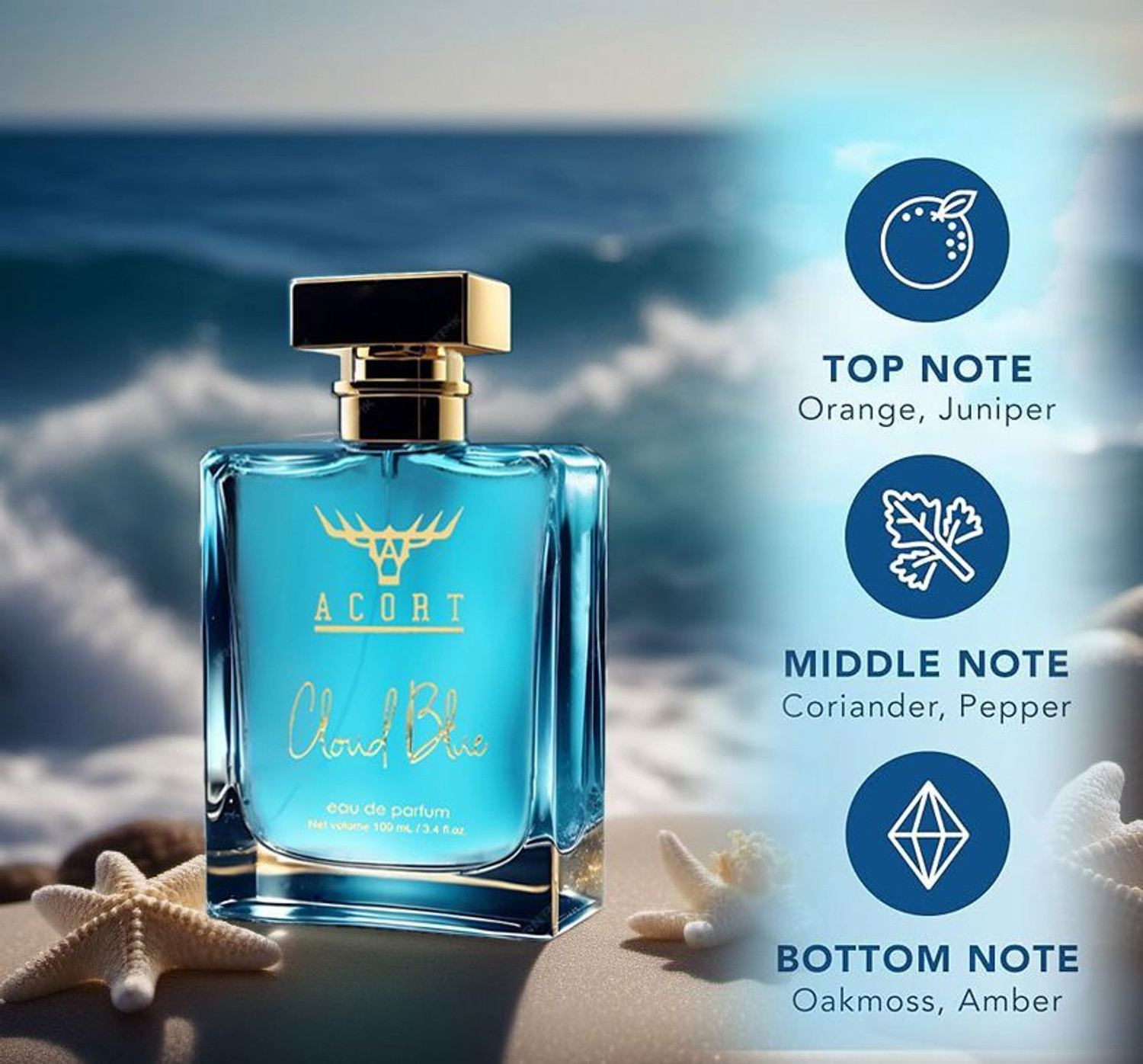 Image of Acort Fresh - Long Lasting Cloud Blue Eau de Parfum - 100 ml