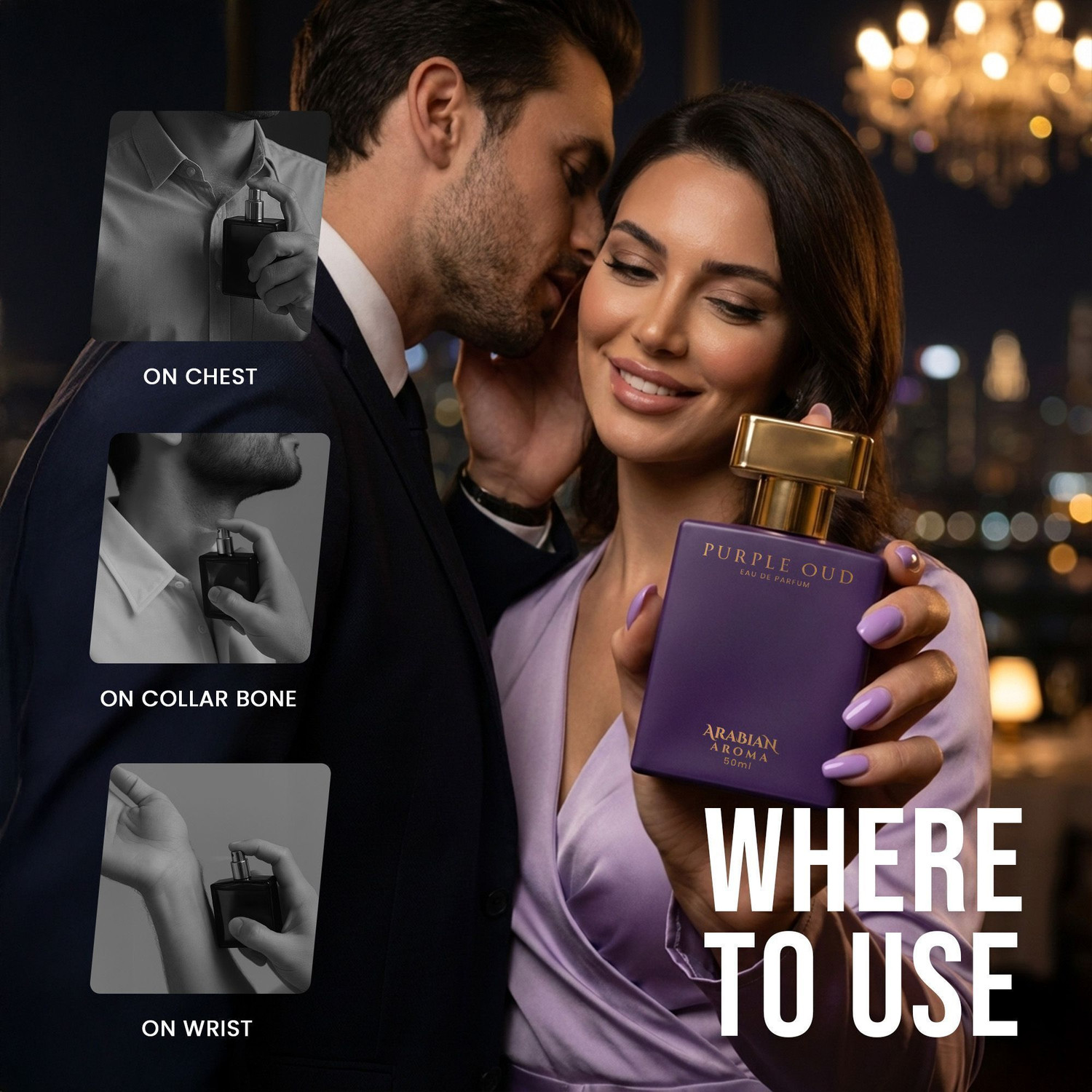Image of Arabian Aroma Purple Oud for Men Saffron & Pink Pepper Long Lasting Bold Luxury Fragrance Perfume - 50 ml