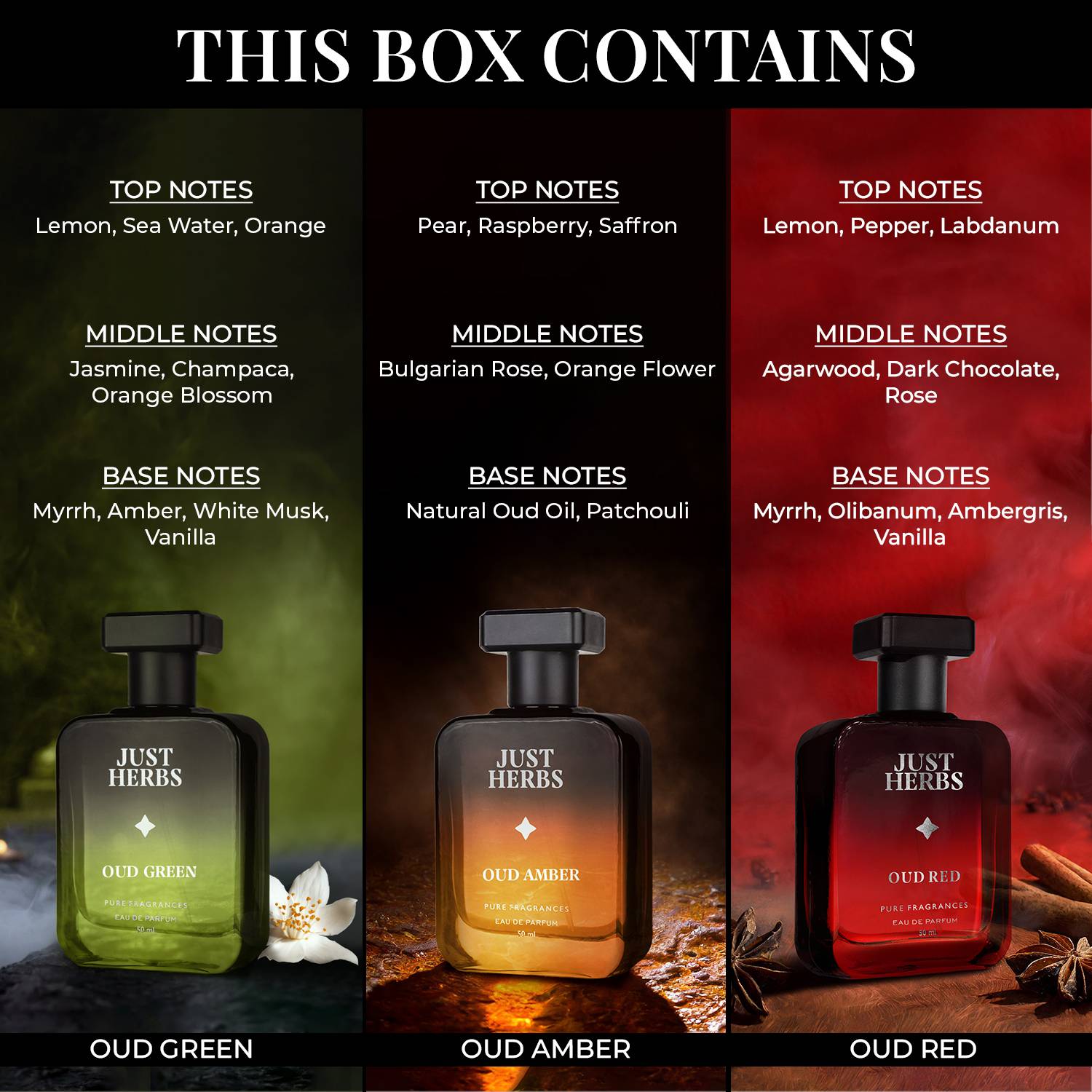 Just Herbs Intense Oud Trio Perfume Pack of 3 · 50 ml (150 ml total) - Image 4