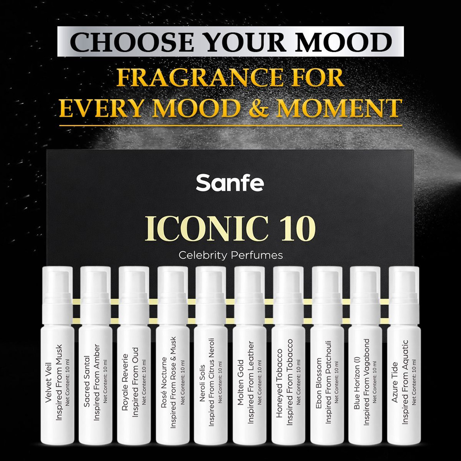 Image of Sanfe Iconic 10 Celebrity Perfume Set I 10x10ml I Long Lasting Fragrance Set Eau de Parfum - 10 ml
