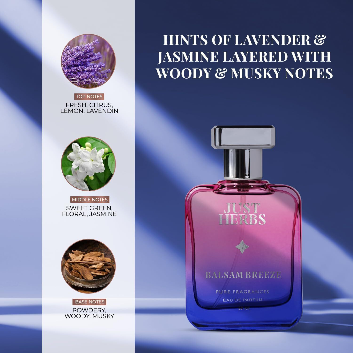 Image of Just Herbs Unisex Perfume Combo - Musk & Woody Balsam Breeze + Oud Red EDP 2x50ml Eau de Parfum - 100 ml