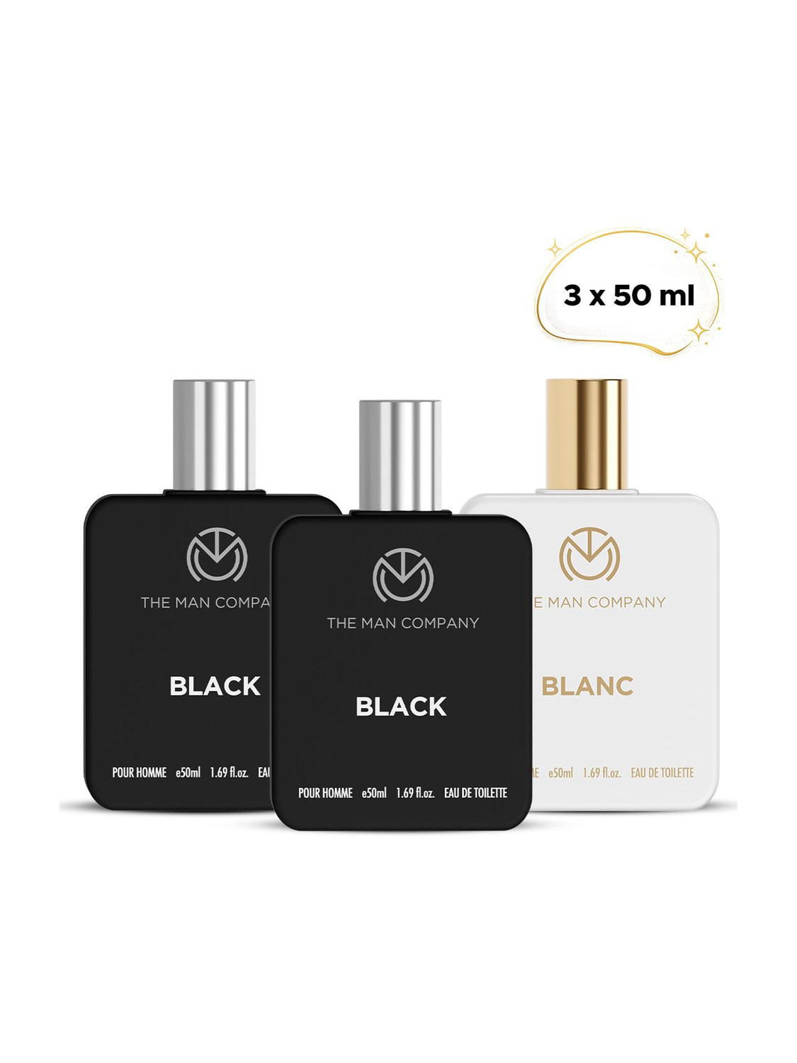THE MAN COMPANY Iconic Perfumes, Black and Blanc EDT 3 x 50ml | Long-Lasting Fragrance Eau de Toilette  -  150 ml