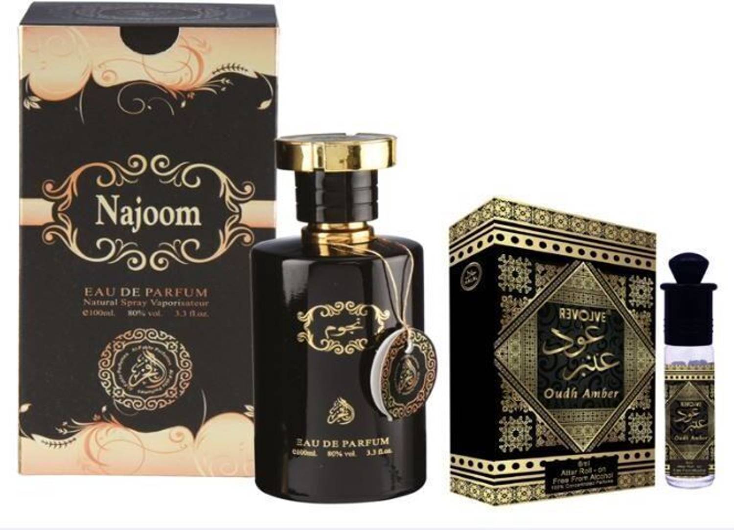 AL FAKHR Najoom Perfume 100ml & Oudh Amber Attar 6ml Eau de Parfum  -  106 ml