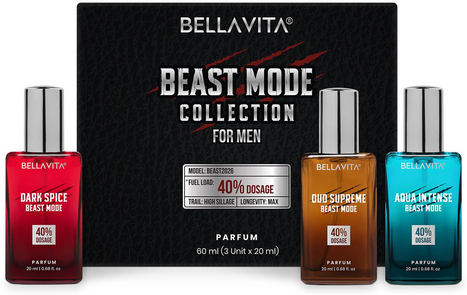 BELLAVITA Beast Mode Perfume Pack of 3 · 20 ml (60 ml total)