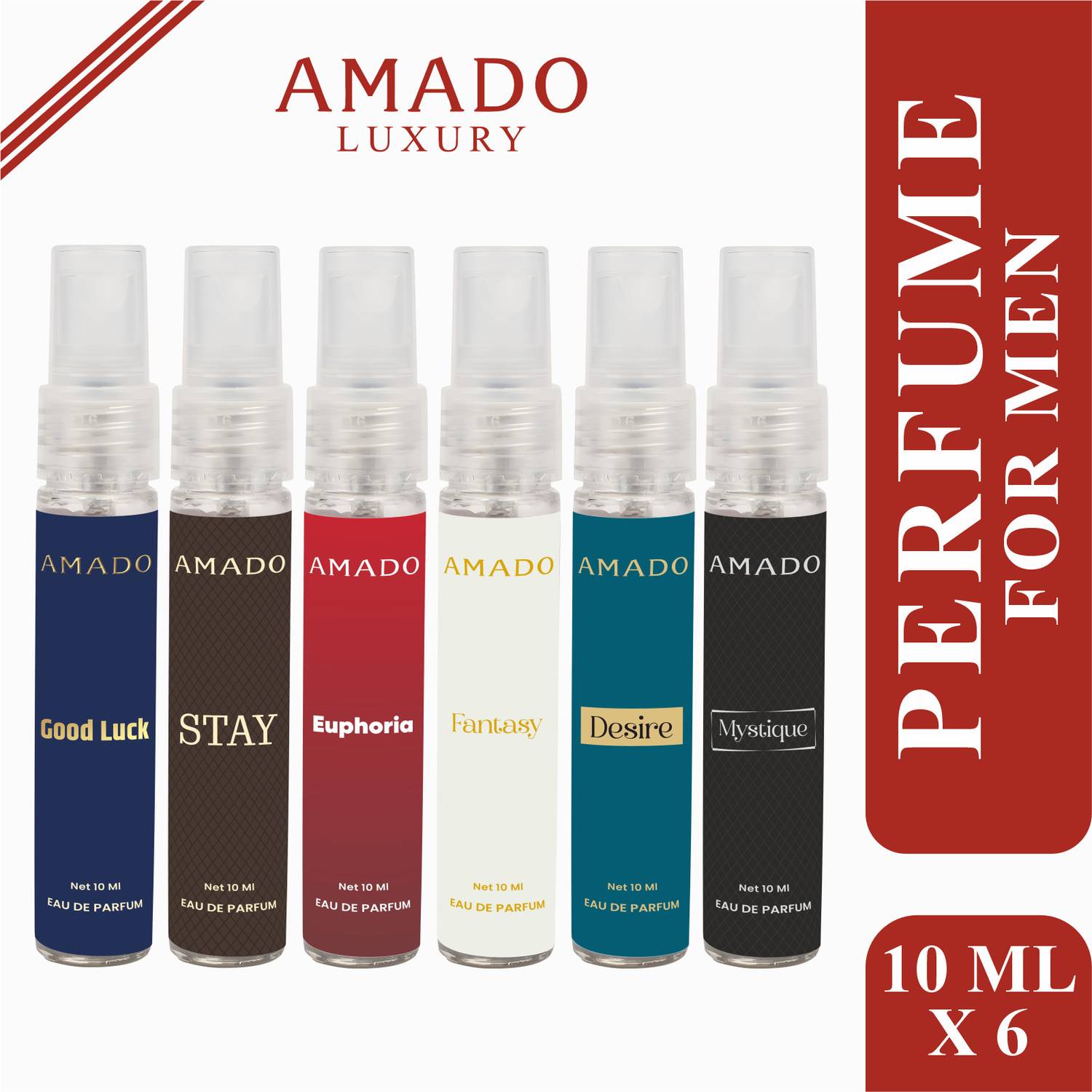Amado Fragrance Gift Set - 6 Perfumes of 10ml | Refreshing Long-Lasting Scents Eau de Parfum  -  60 ml
