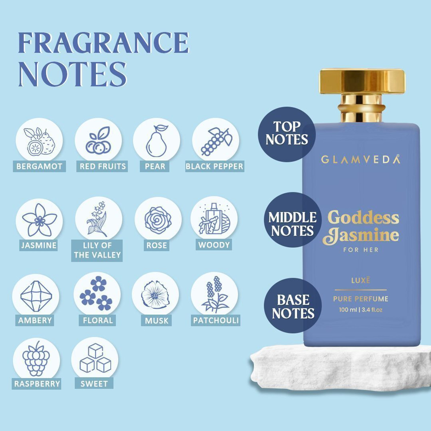 Image of GLAMVEDA Goddess Jasmine Pure Perfume|Luxury perfume|Last upto-12hr|Daily & Party Wear Extrait De Parfum - 100 ml