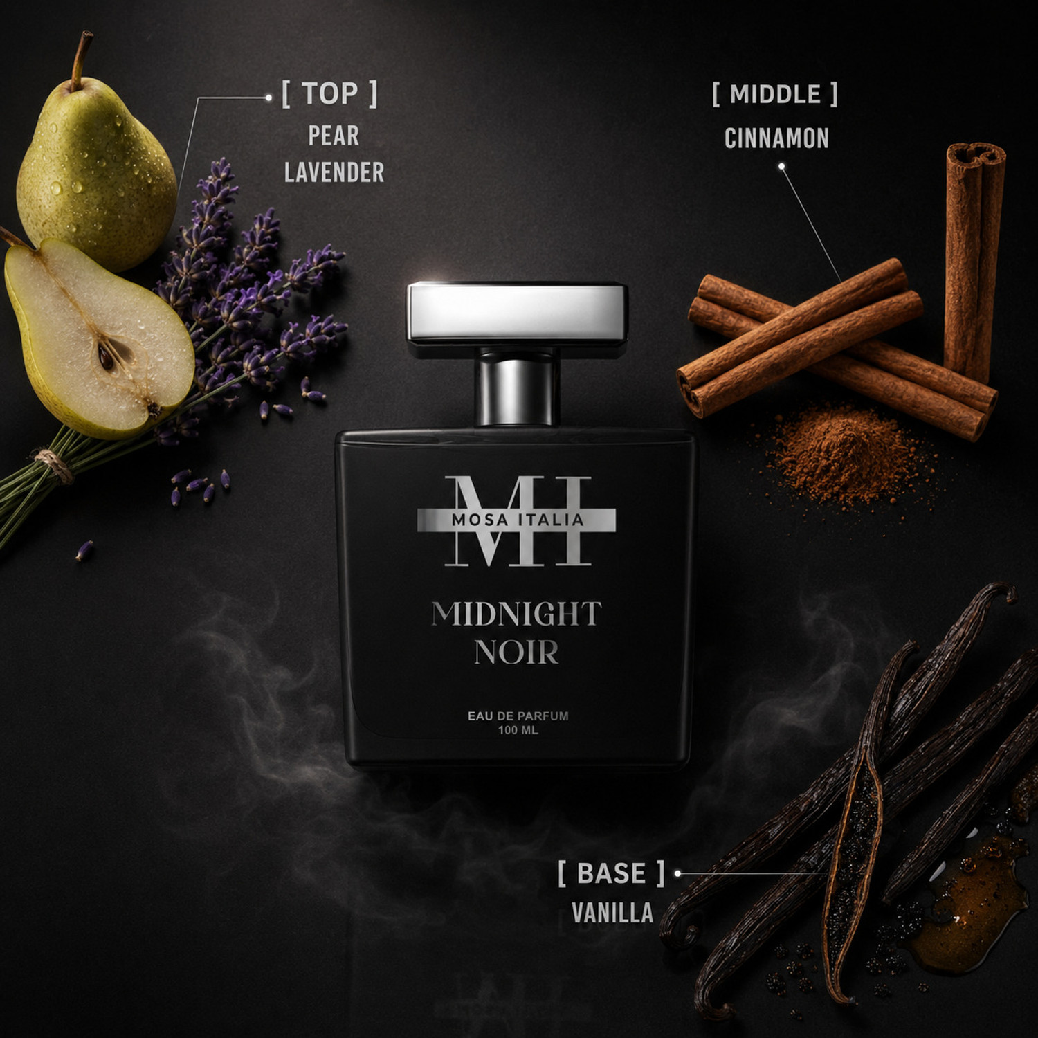Image of MOSA ITALIA Midnight Noir Long Lasting Perfume, Ideal for Gifting Purpose | Eau de Parfum - 100 ml