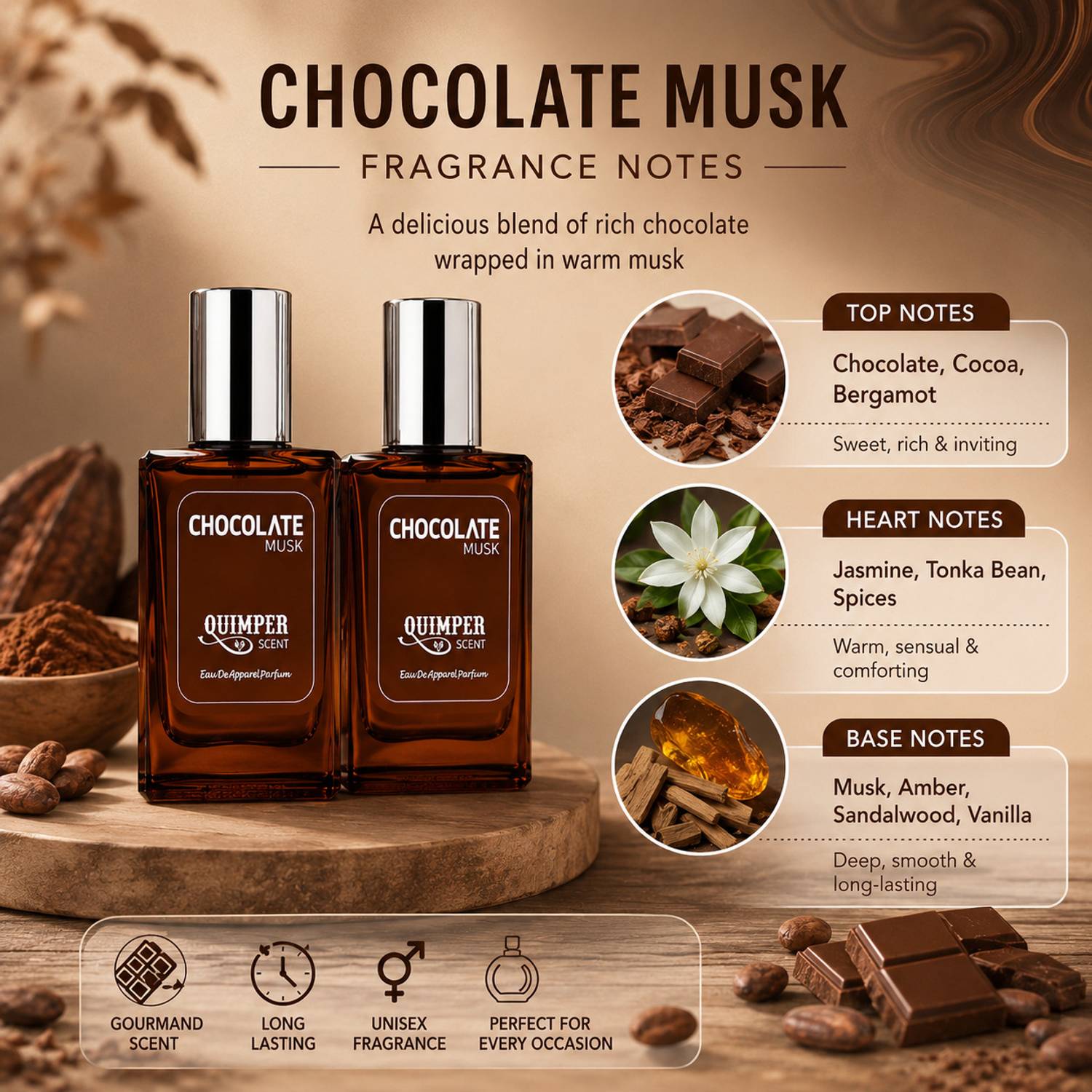 QUIMPER Chocolate Musk 2pcs 60ml Unisex Parfum - Image 5