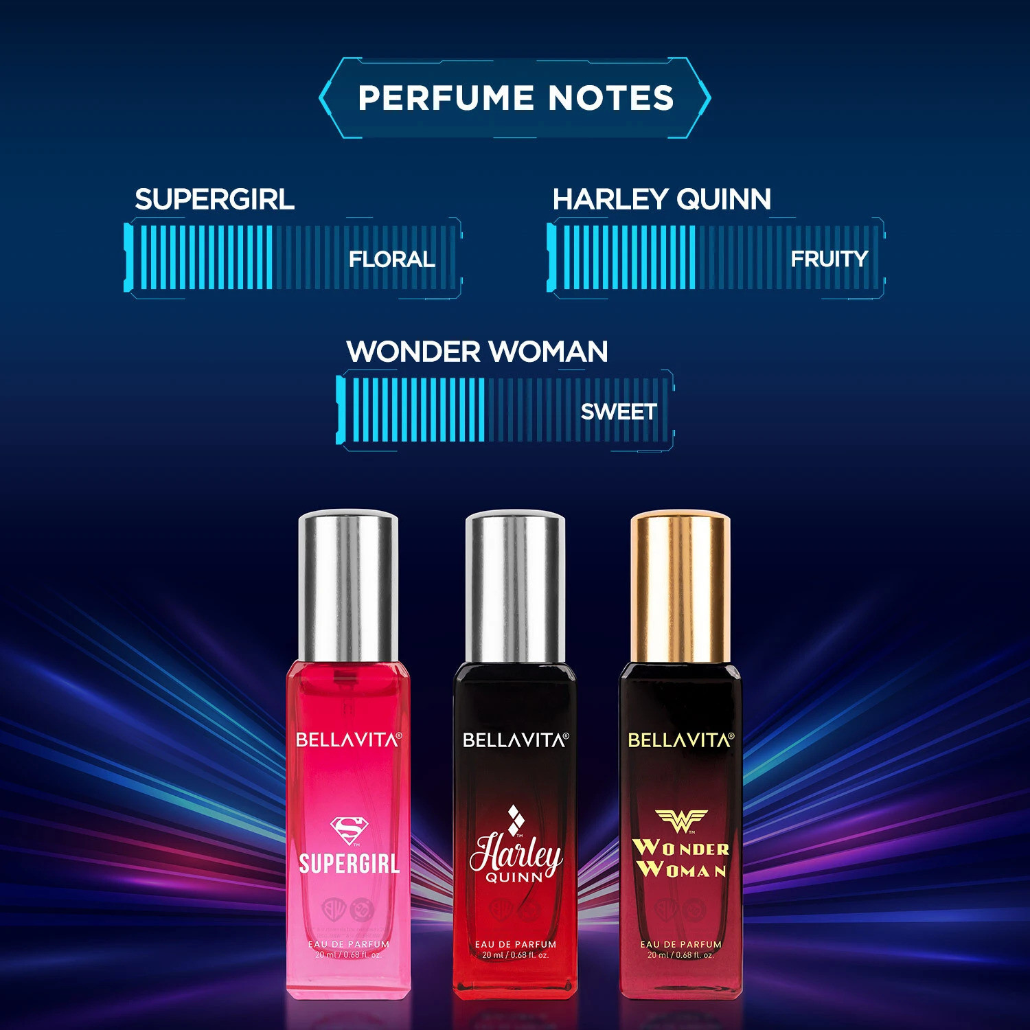 Image of BELLAVITA DC Fearless Perfume Gift Set for Women 3x20ml | Long Lasting Fragrance Eau de Parfum - 60 ml