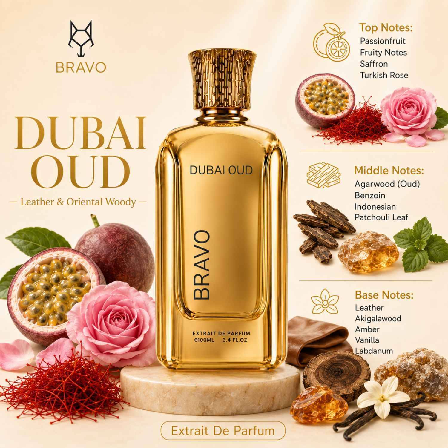 Bravo Dubai Oud Saffron & Oud 100 ml - Image 3