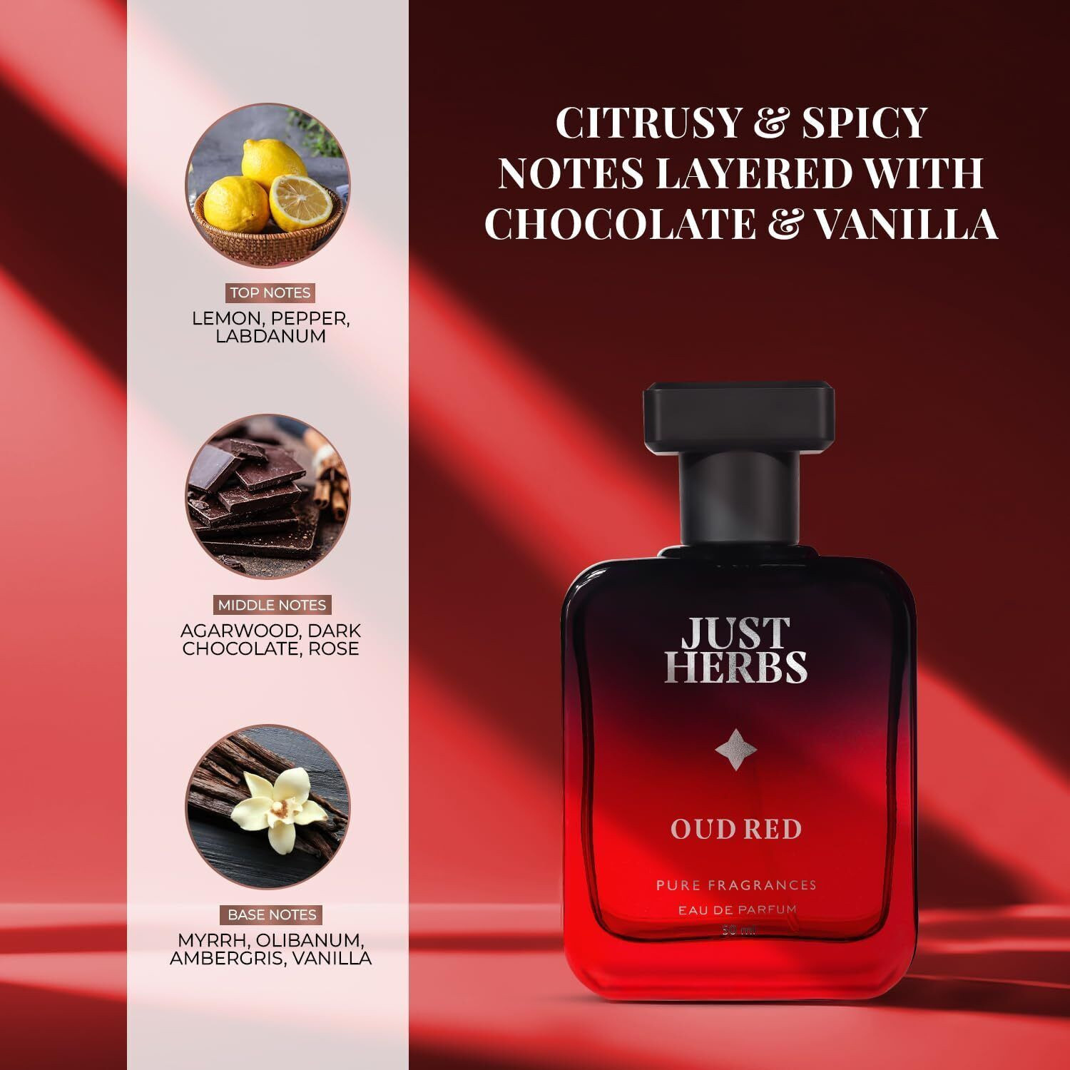 Image of Just Herbs Unisex Perfume Combo - Musk & Woody Balsam Breeze + Oud Red EDP 2x50ml Eau de Parfum - 100 ml