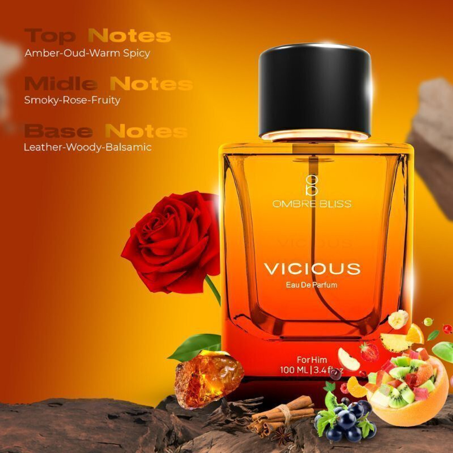 Image of Ombre bliss Vicious Perfume Male Collection Long lasting Perfume for Male 100ml Eau de Parfum - 100 ml
