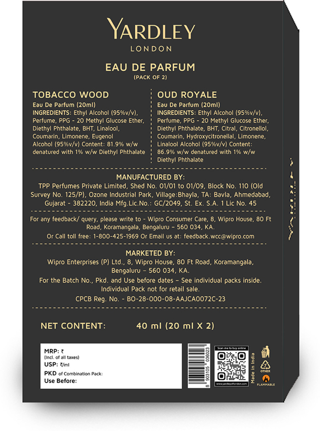 Image of Yardley London Tobacco Wood & Oud Royale Combo Premium Gift for Men (20 ml 2) Eau de Parfum - 40 ml