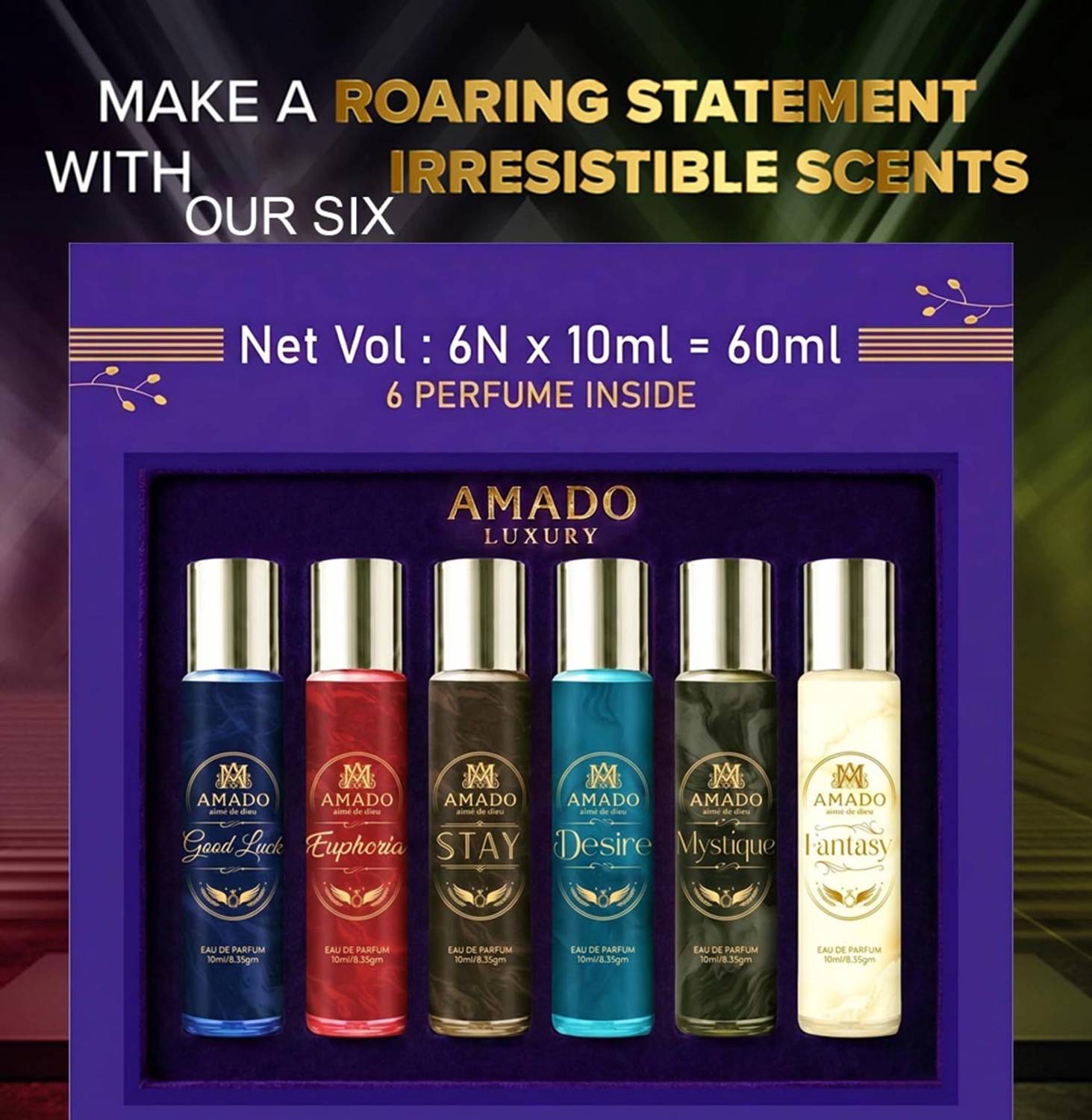 Amado FEEL FRESH LONG LASTING PERFUME PACK OF SIX PREMIUM FRAGRANCES Eau de Parfum  -  60 ml