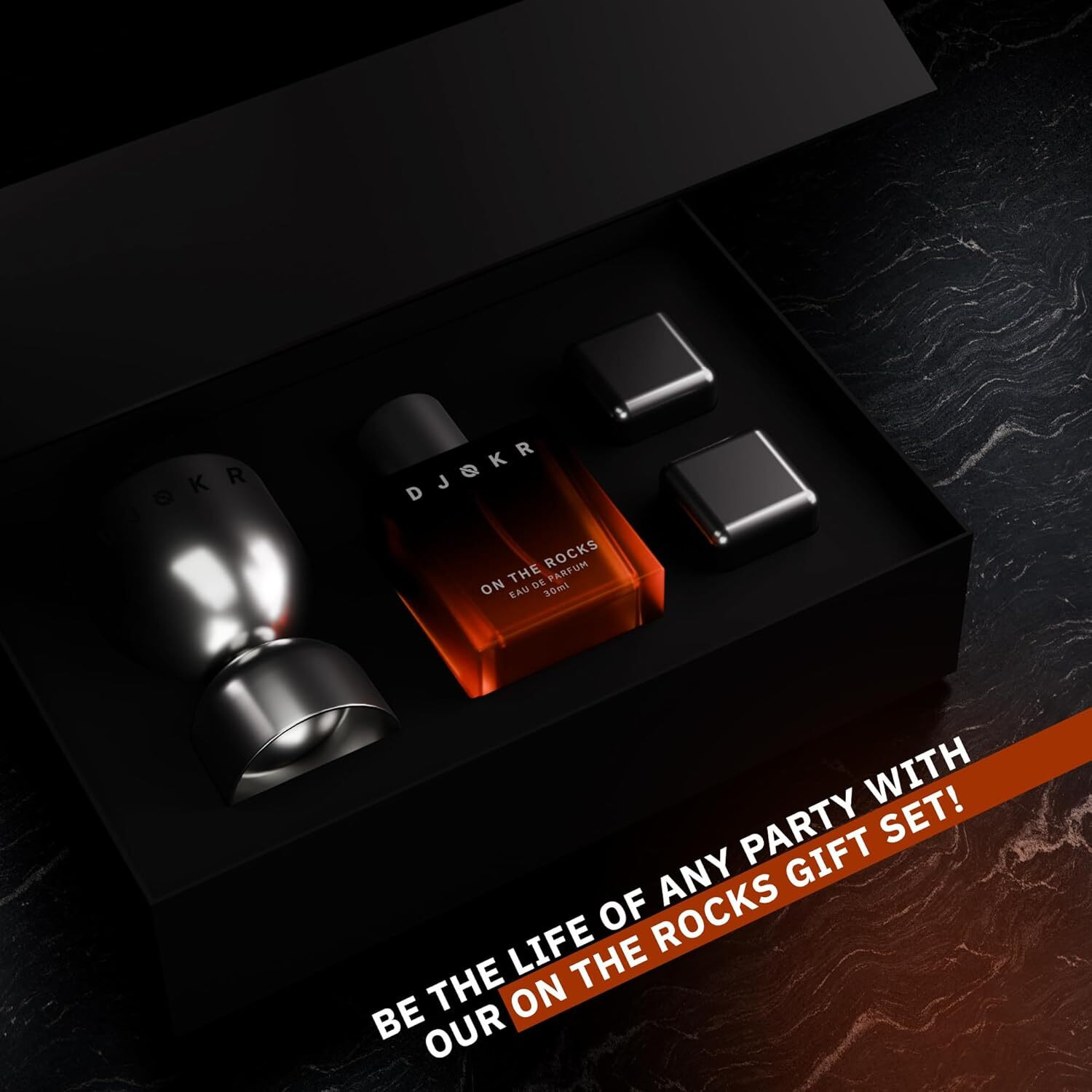 Image of DJOKR On The Rocks Gift Set for Men, Premium Men Perfume, Jigger, Whiskey Stones, Eau de Parfum - 30 ml