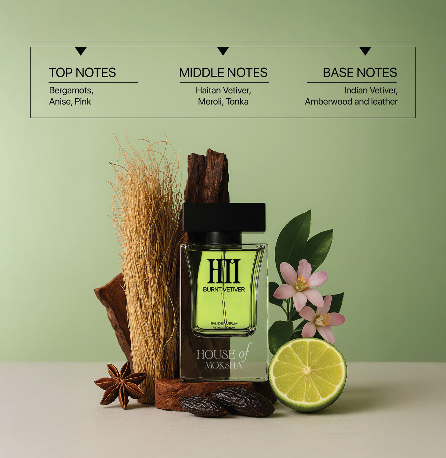 Image of HOM House of Moksha Burnt Vetiver Eau De Parfum - Unisex Perfume, 50ml | Perfume - 50 ml