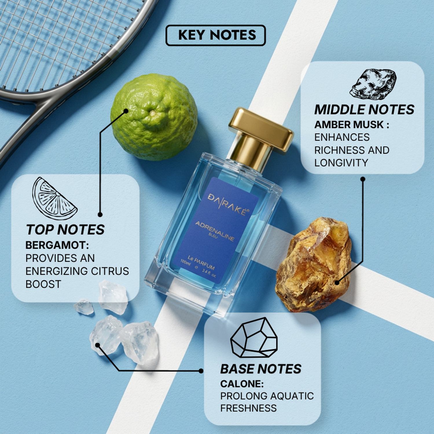 Image of DA RAKE Adrenaline Bleu Perfume | 12 Hours Long Lasting | Bergamot & Aquatic Perfume - 100 ml