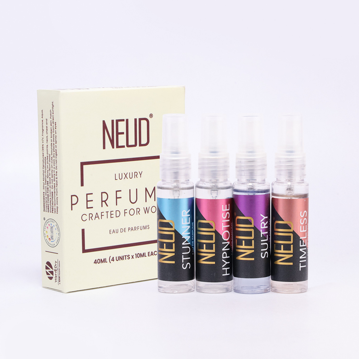 Image of NEUD Luxury Perfume Gift Set for Women, Long Lasting Fragrance, 4x10ml Eau de Parfum - 40 ml