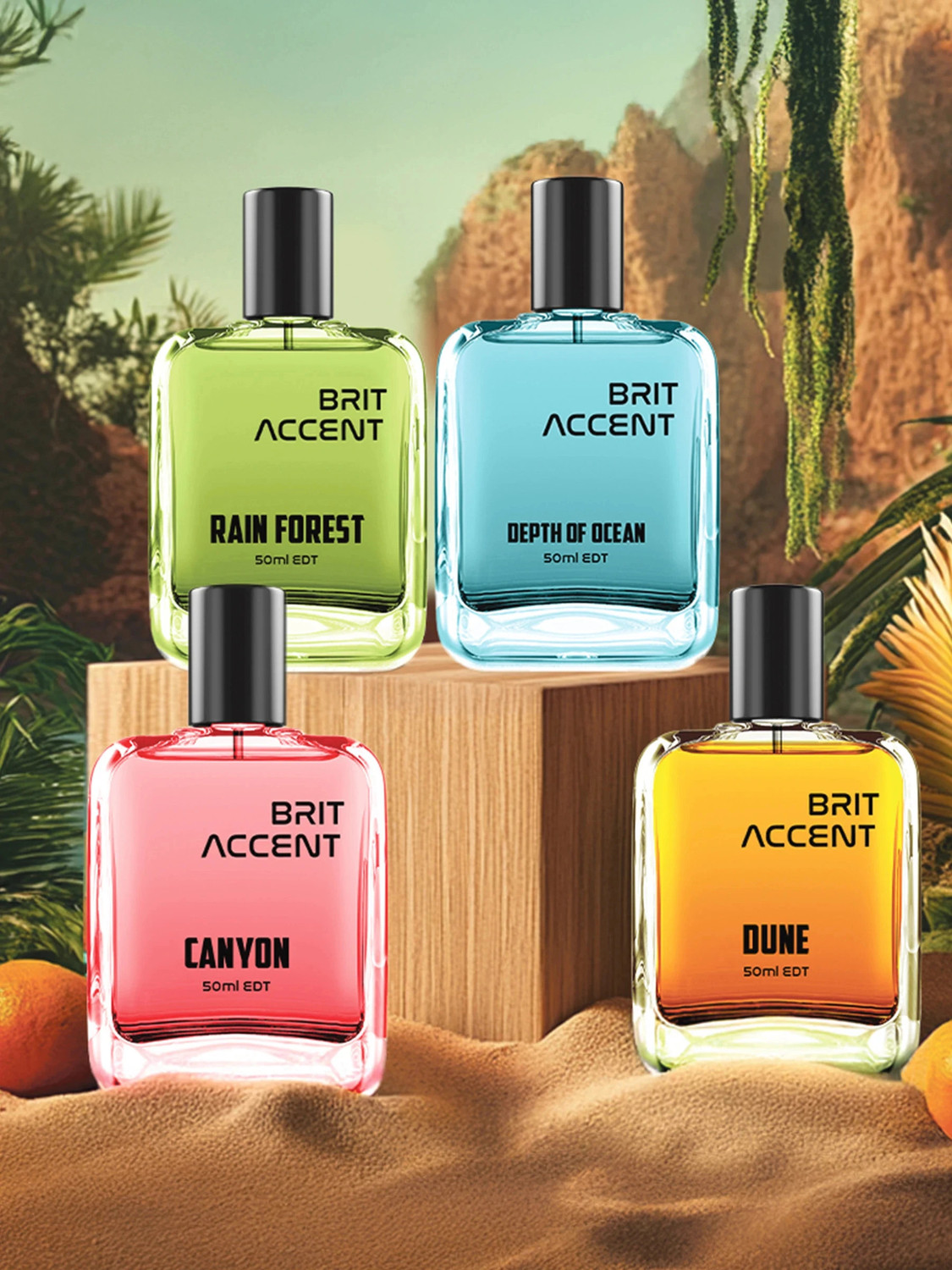 Image of BRIT ACCENT Combo Pack Of 4|Depth Of Ocean-Dune-Canyon-RainForest|Parfum|Long-Lasting| Eau de Toilette - 200 ml