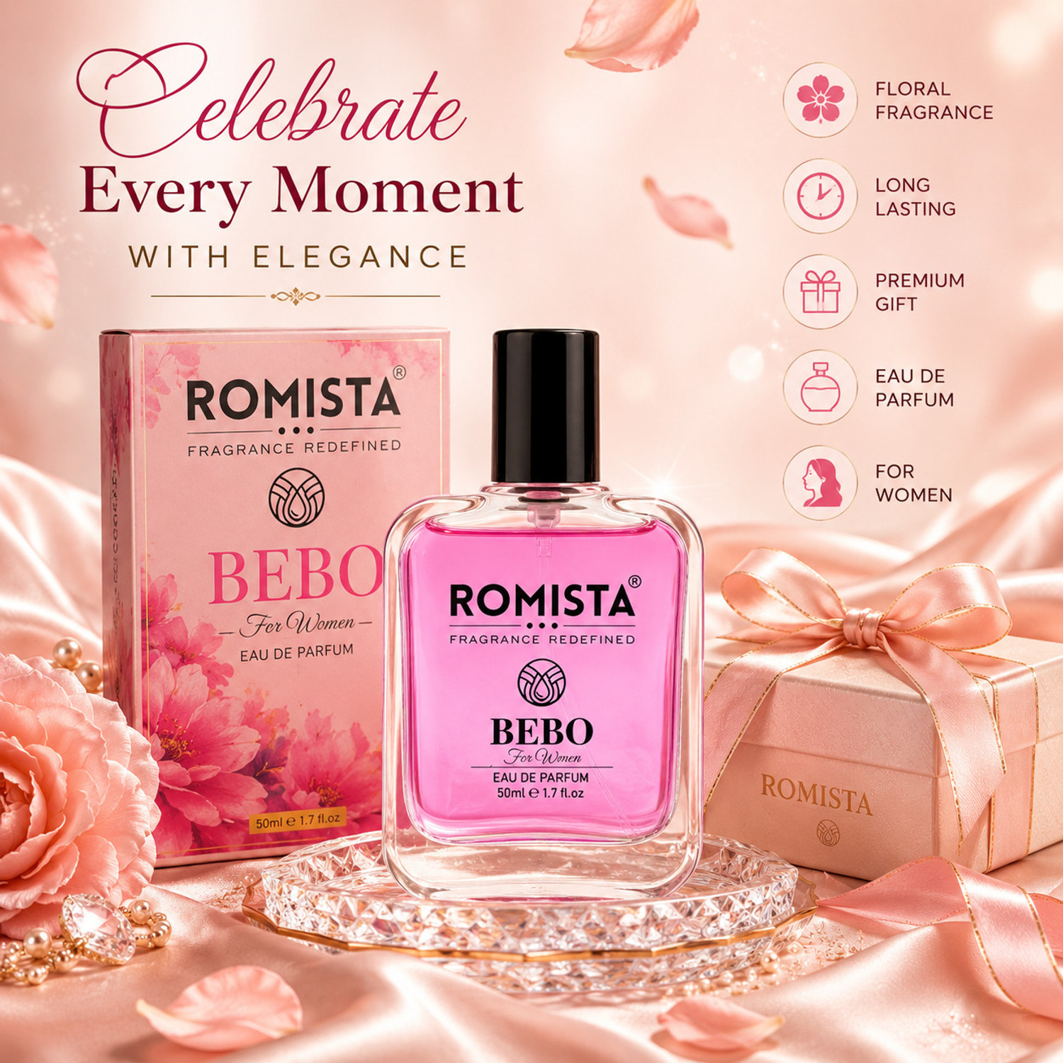 Image of Romista Bebo Long Lasting Perfume with Vanilla, Jasmine and Patchouli Notes Eau de Parfum - 50 ml (For Women)