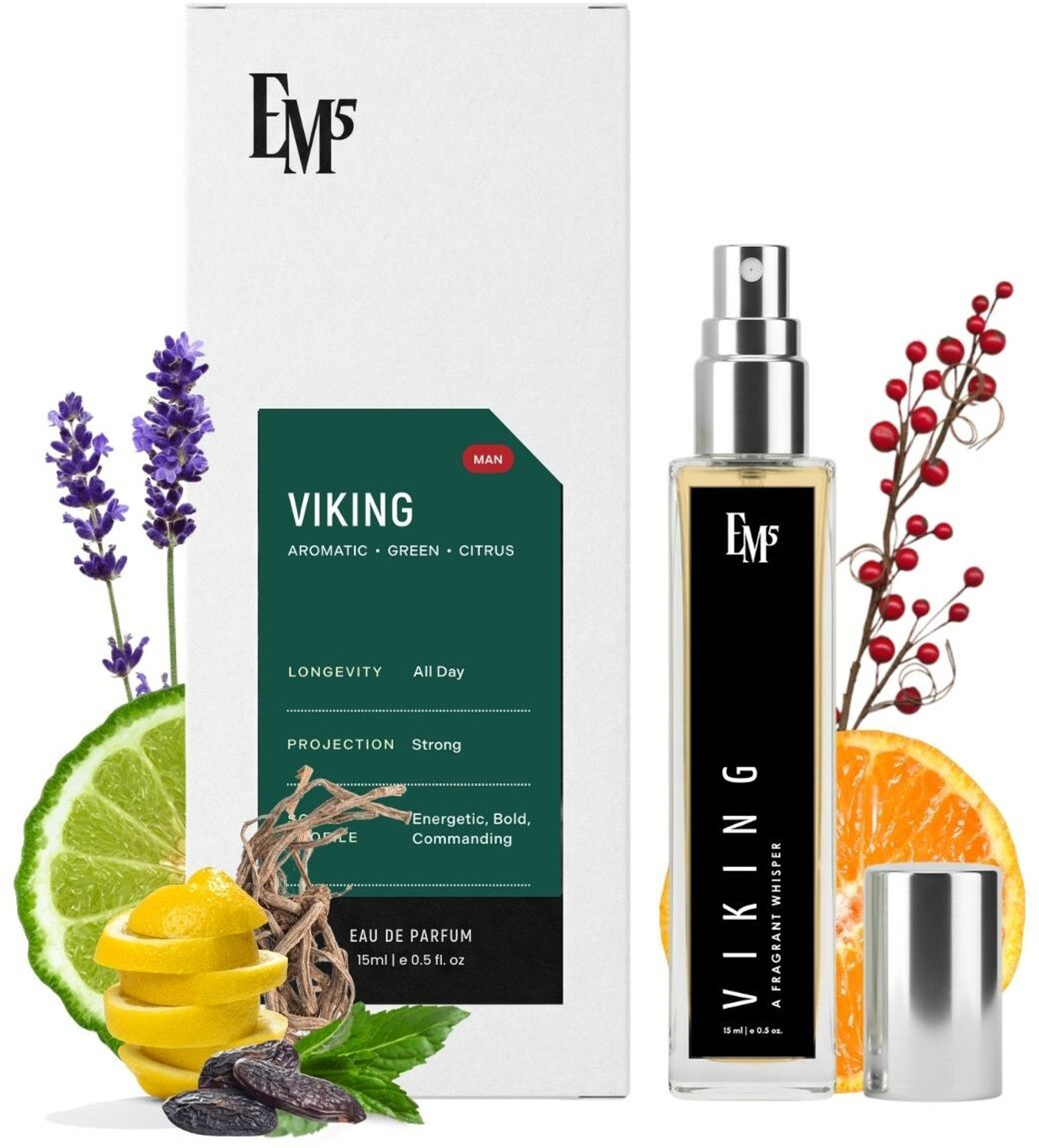Image of Em5 Viking Perfume for Men | Aromatic Citrus Woody Fragrance Eau de Parfum - 15 ml