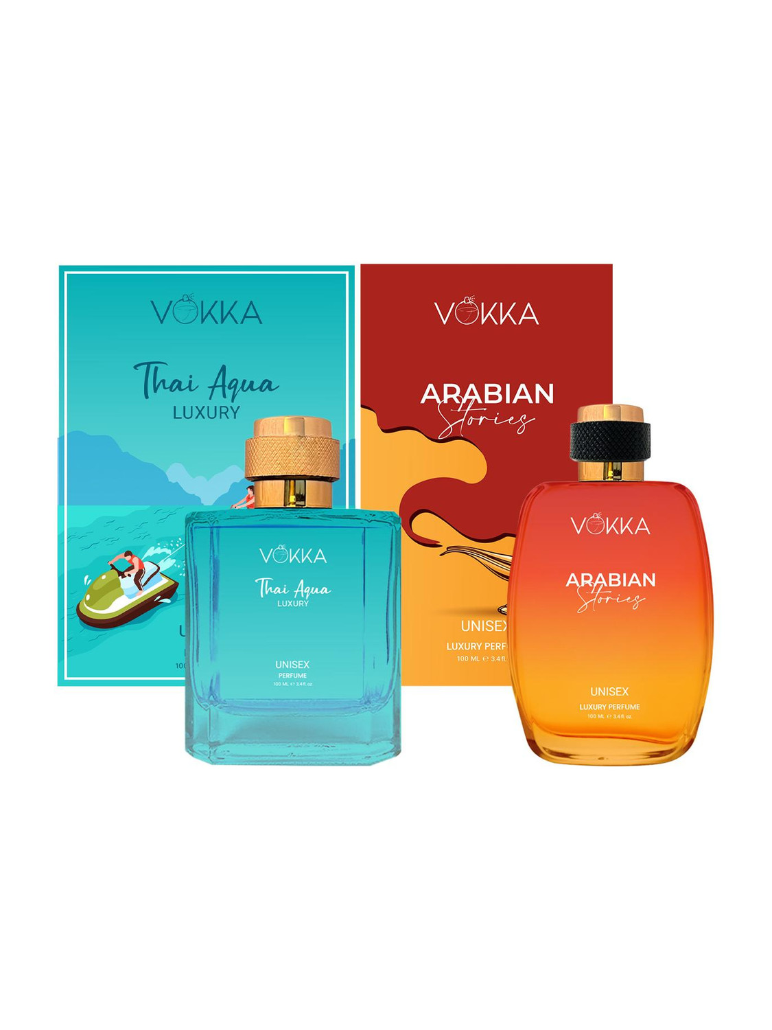 Image of VOKKA Thai Aqua & Arabian Stories 100ml Each Luxury Long Lasting Fragrance For Gift Eau de Parfum - 200 ml