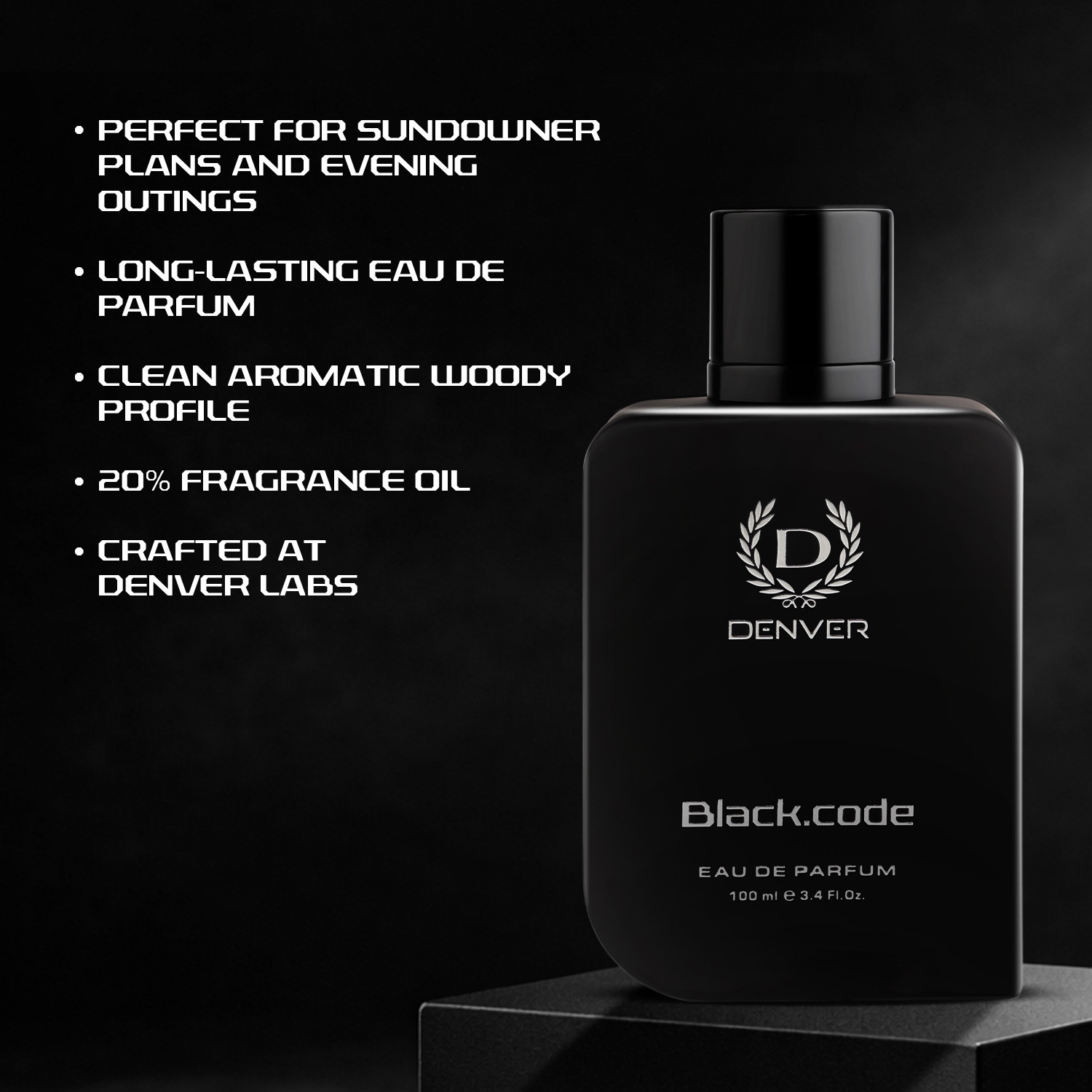 Image of DENVER Black Code|Premium & Long Lasting| Fougere Aromatic, Woody Eau de Parfum - 100 ml