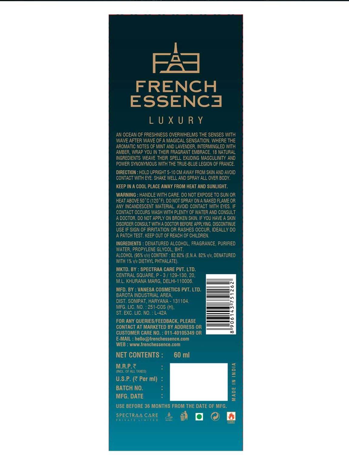 French Essence Luxury Bleu Eau de Parfum 60 ml - Image 4