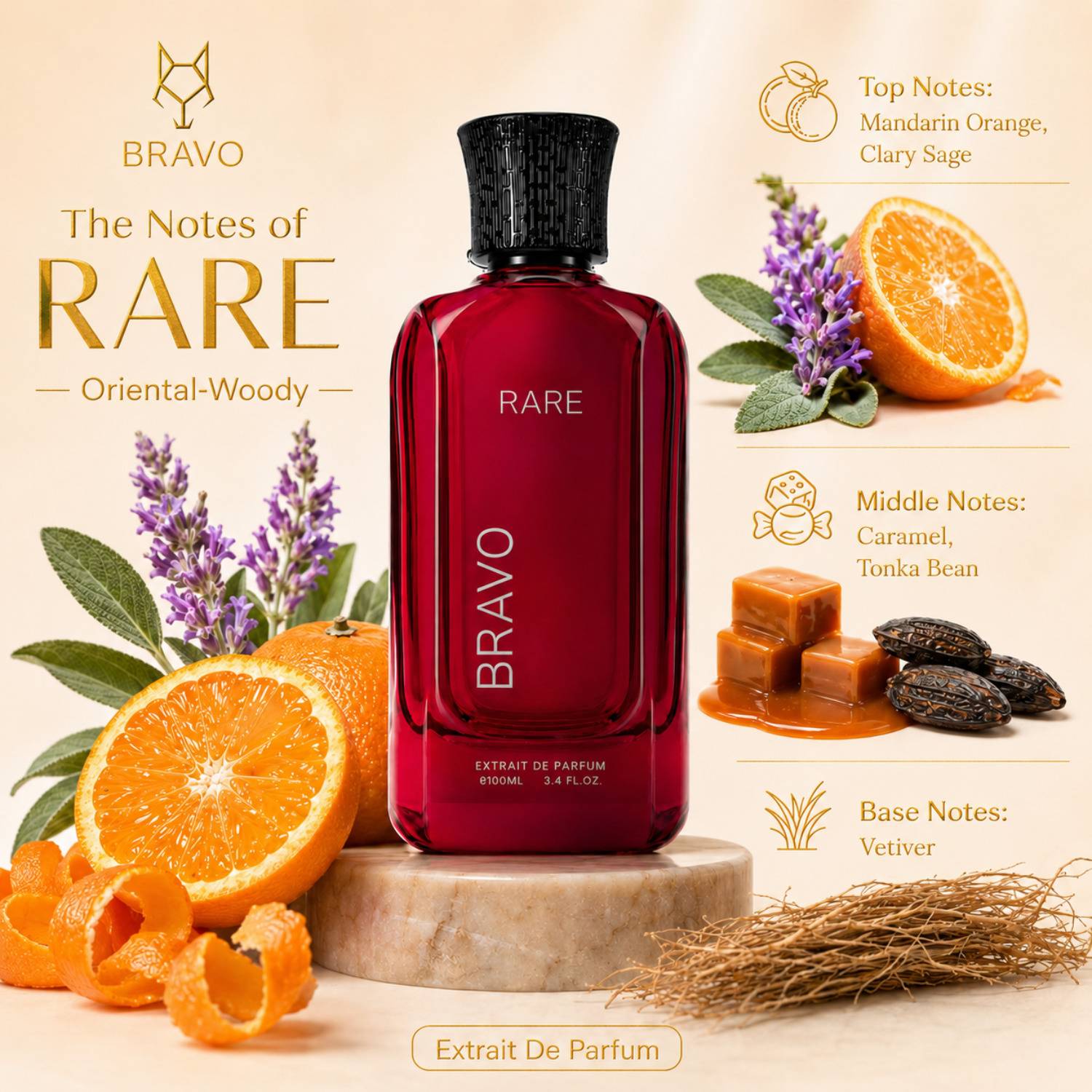 Bravo Rare Caramel & Vetiver Luxury Perfume 100 ml - Image 3