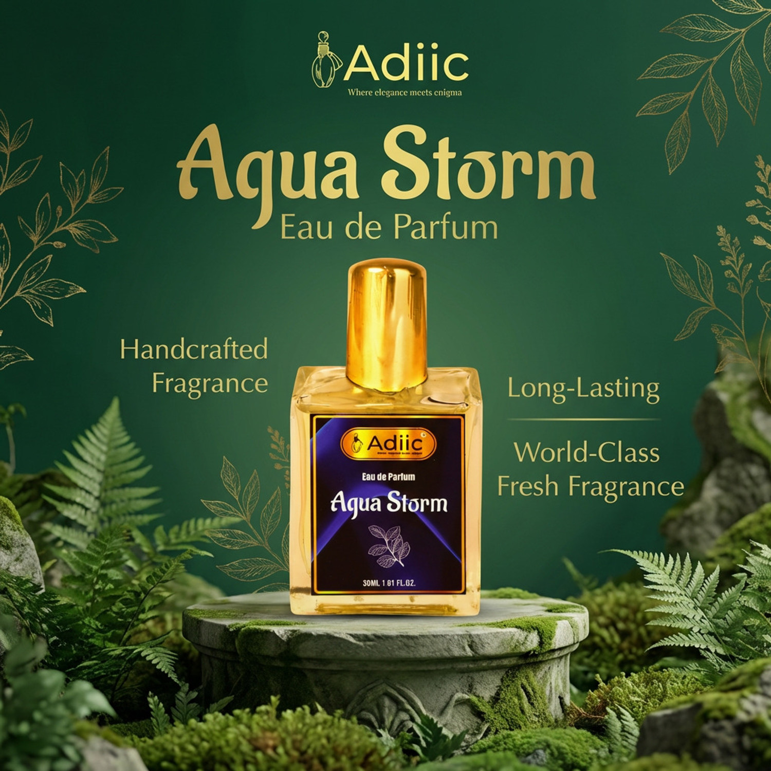 Image of adiic Aqua Storm Eau de Parfum - Fresh Aquatic Notes, Long Lasting Premium Fragrance Eau de Parfum - 30 ml