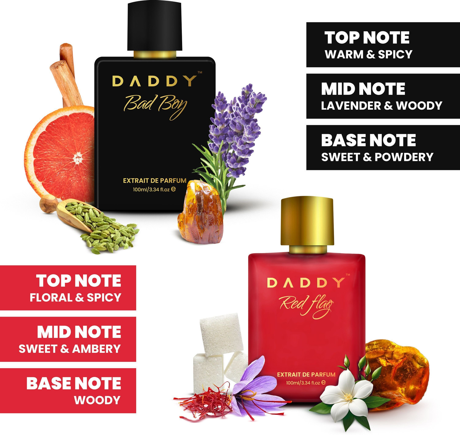 Image of DADDY Red Flag & Bad Boy Emperor Super Long Lasting Perfume for Men Pack Of 2 (100*2) Extrait De Parfum - 200 ml