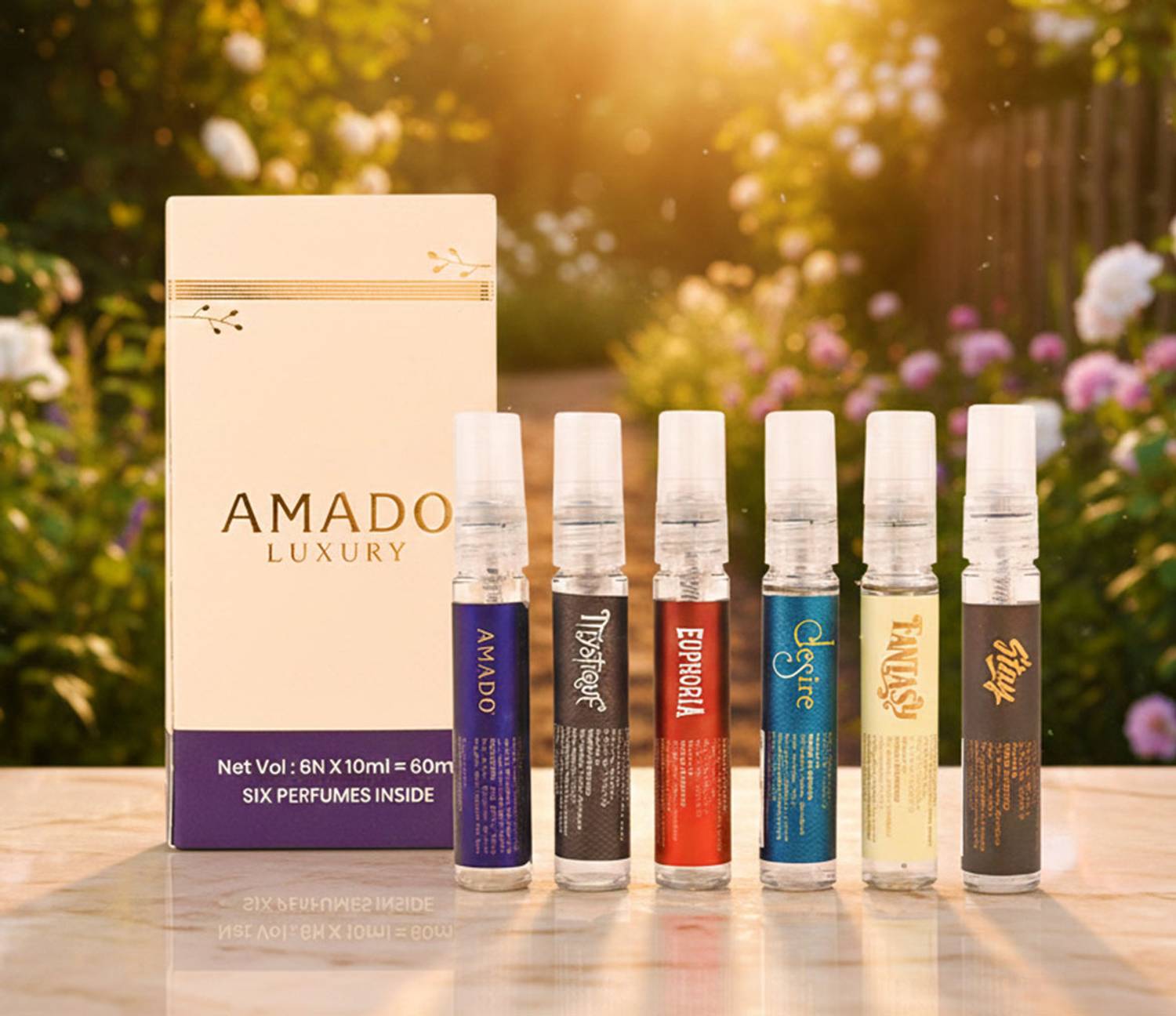 Amado Luxury Unisex Mini Perfumes Gift Box (6x10 ML) Long Lasting Premium Fragrances Eau de Parfum  -  60 ml